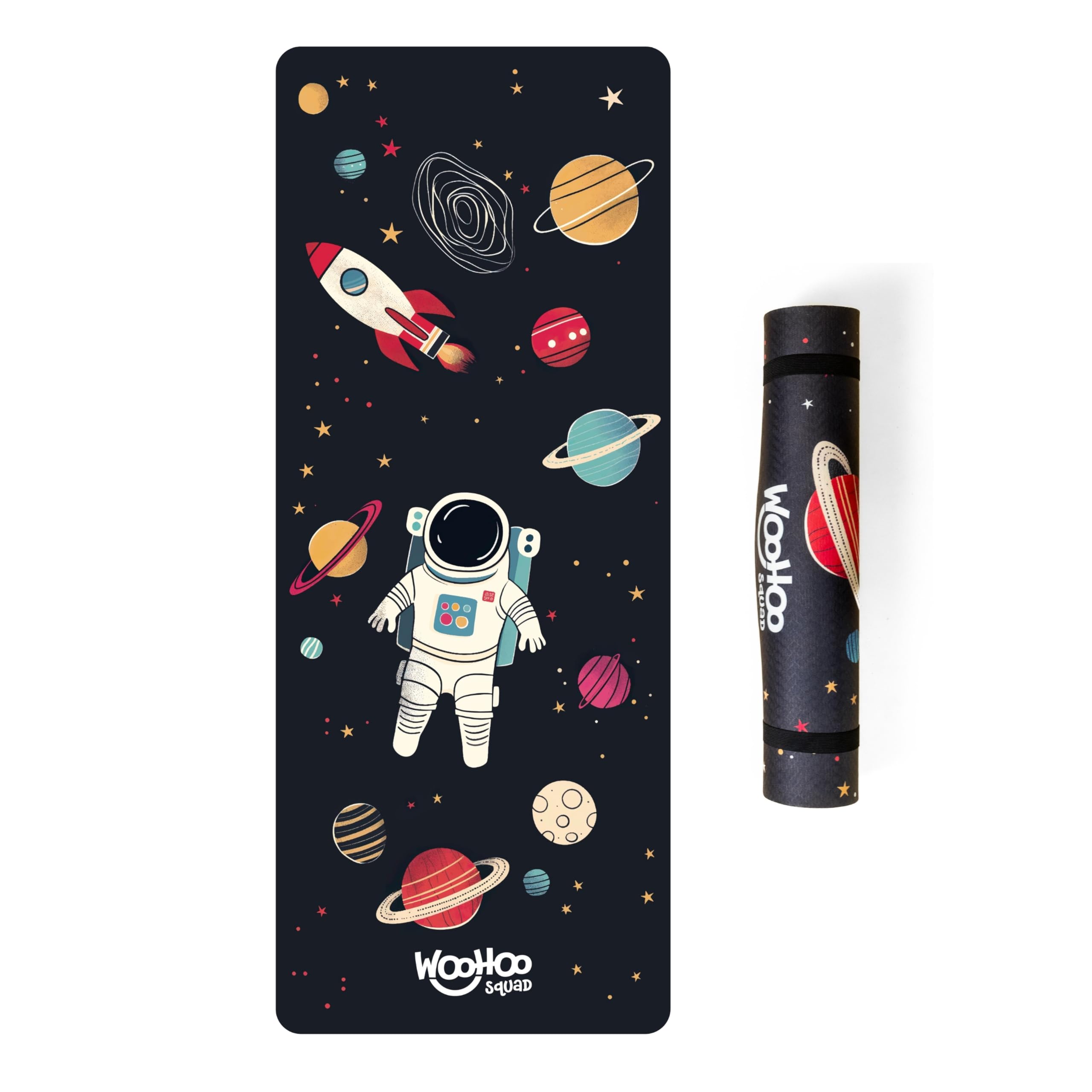 Woohoo Squad TPE Yoga Mat For Kids, 6mm Thickness, 130cm x 60cm | Anti-slip & Anti-skid | Ideal for 3-7 year olds | Free Strap and Bag | Black (Outer Space)-image-32
