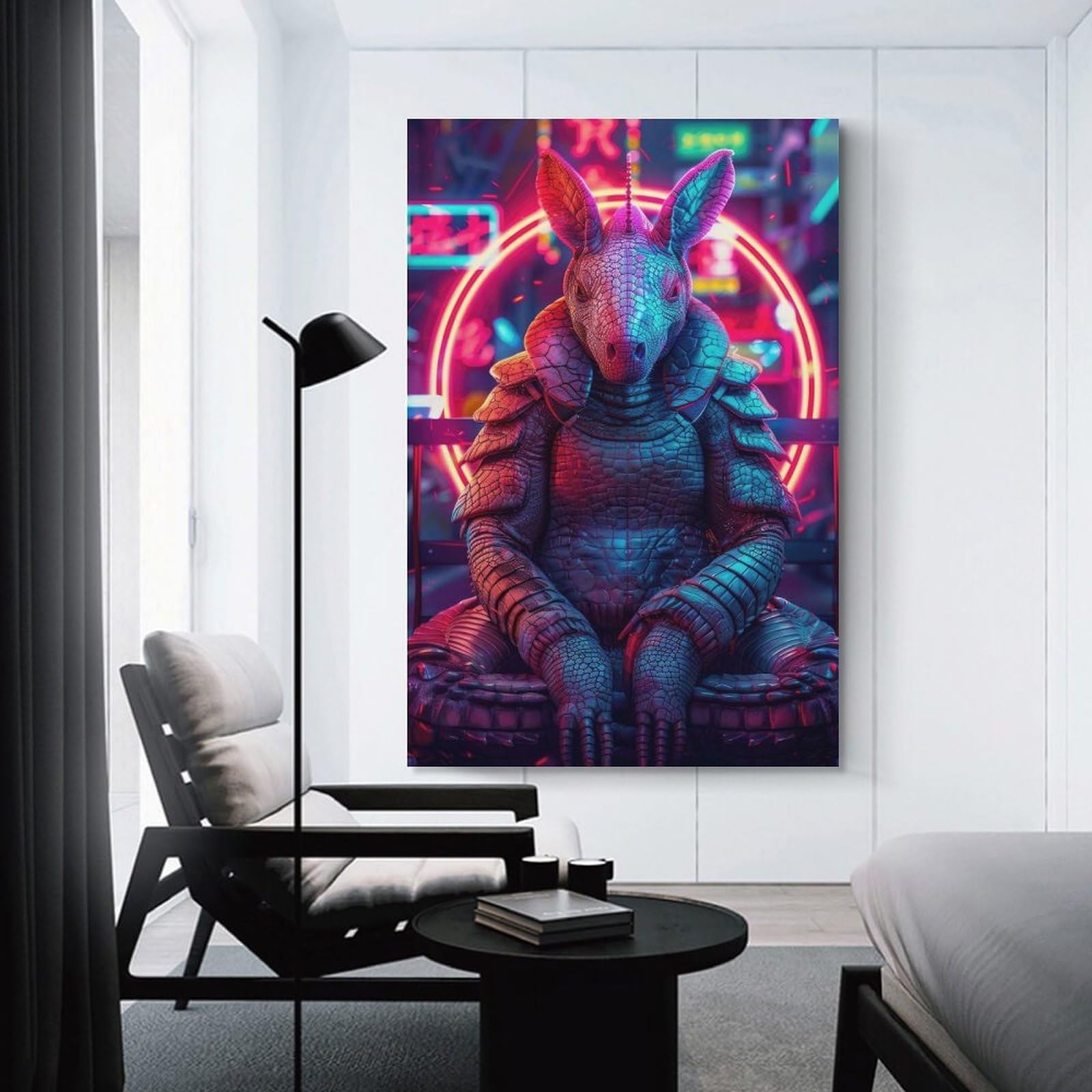 Junmoney Unframe-Style-16 Decorative Wall Artwork Cyberpunk Armadillo In Neon Cityscape, 16X24inch(40X60cm), For Contemporary Homes, Apartments Or Offices, An Easy Choice For New Home Styling