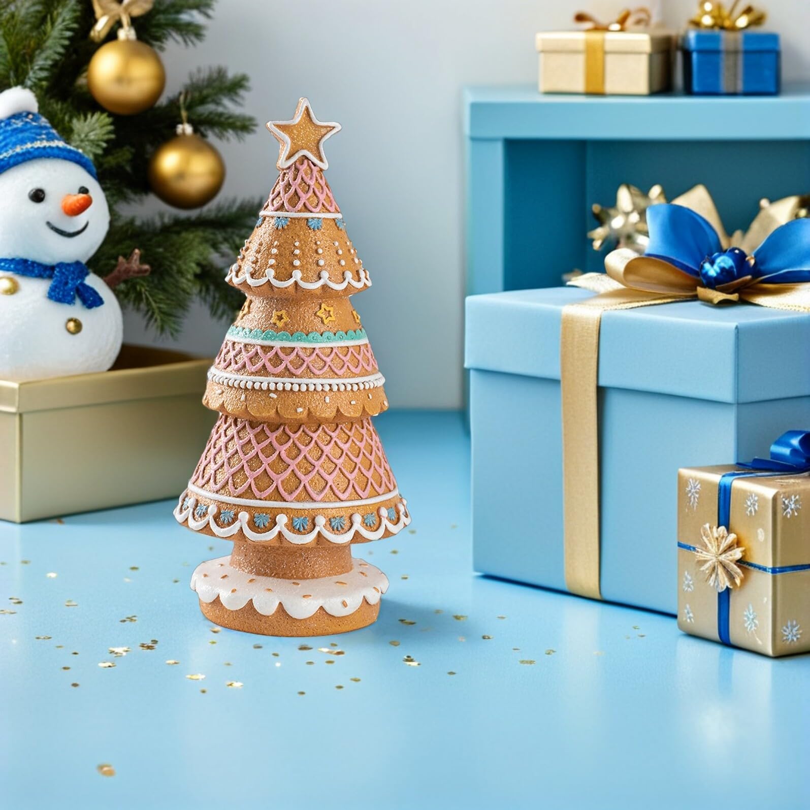 UKCOCO Figura Árbol de Navidad de Pan de Jengibre Resina Decoración Navideña para Mesa Chimenea Interior Centro de Mesa Festivo para Fiestas y Bandejas de Invierno