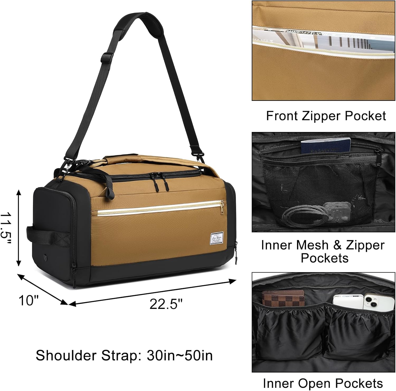 Gym Bags for Men with Shoes Compartment & Wet Pocket 4 Way Large Sports Duffle Bag Backpack Weekender Overnight Bag for Travel, Fitness, Workout, Training, Birthday Gift for Men, Brown - Image 7