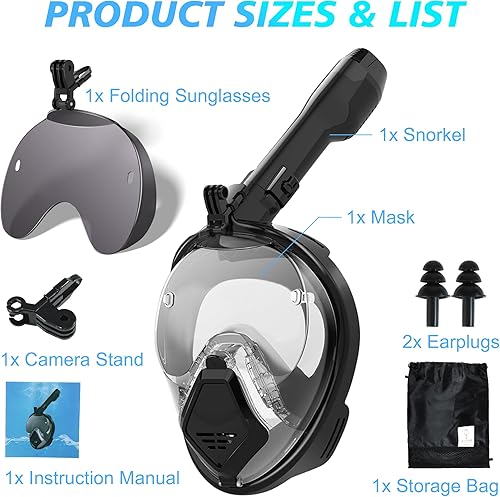 Miniatura 8 de Devilfish Full Face Snorkel Mask Adults, Dry Top System Snorkeling Set with Foldable Sunglasses, 180 Degree Panoramic View Snorkel Gear, Scuba