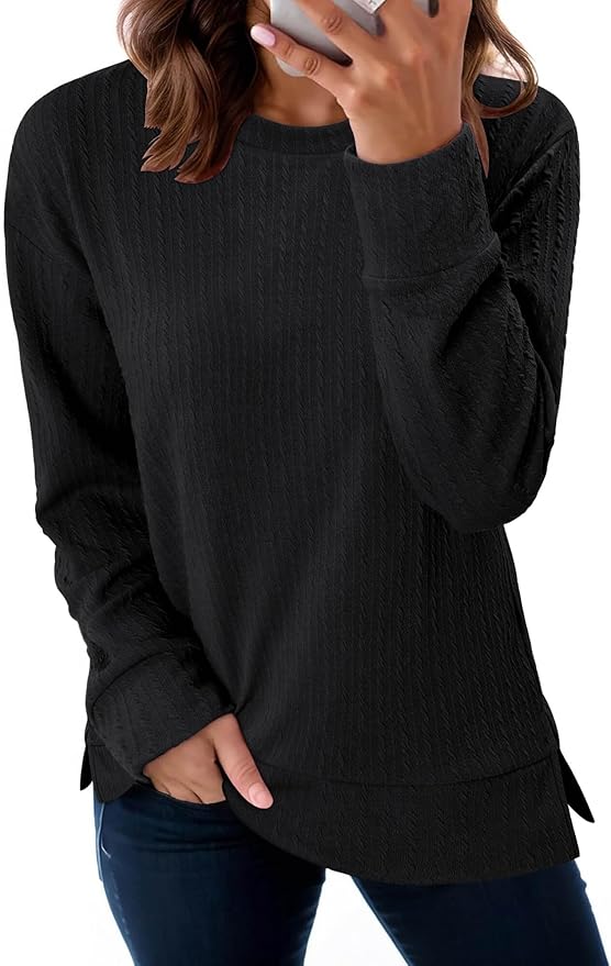 ONLYSHE Womens Shirts Long Sleeve Crewneck Tunic Tops Casual Lightweight Knit Solid Color Sweatshirts Trendy Blouse Basic Tee