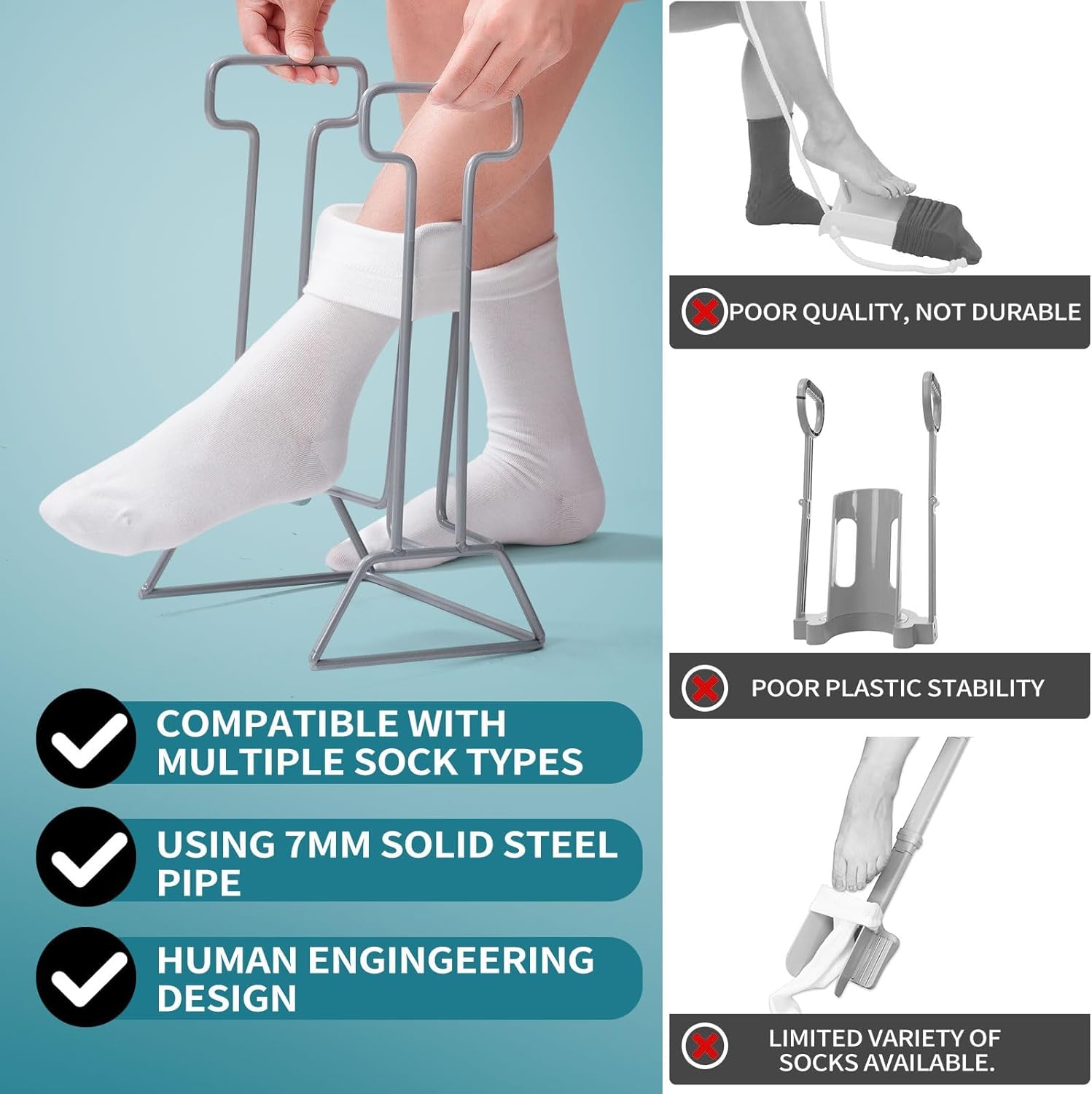 HEYOUTH Infila Calze,Infila Calze per Anziani,Ausilio per calze a compressione,infila Calze Elastiche Compressive per anziani,per un facile utilizzo,per anziani, disabili, mobilità limitata