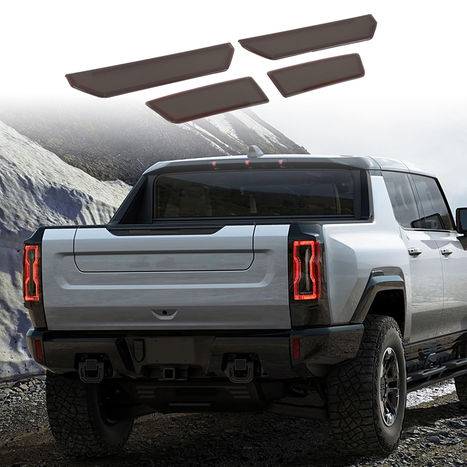 Car Rear Tail Light Cover Tail Lamp Shell Sun UV Blackout Lens for Hummer EV Pickup 2023 2024 2025+ Smoked Taillight Cover Guard Trim Protect Truck Accessories (Fog Lamp Lens Cover)