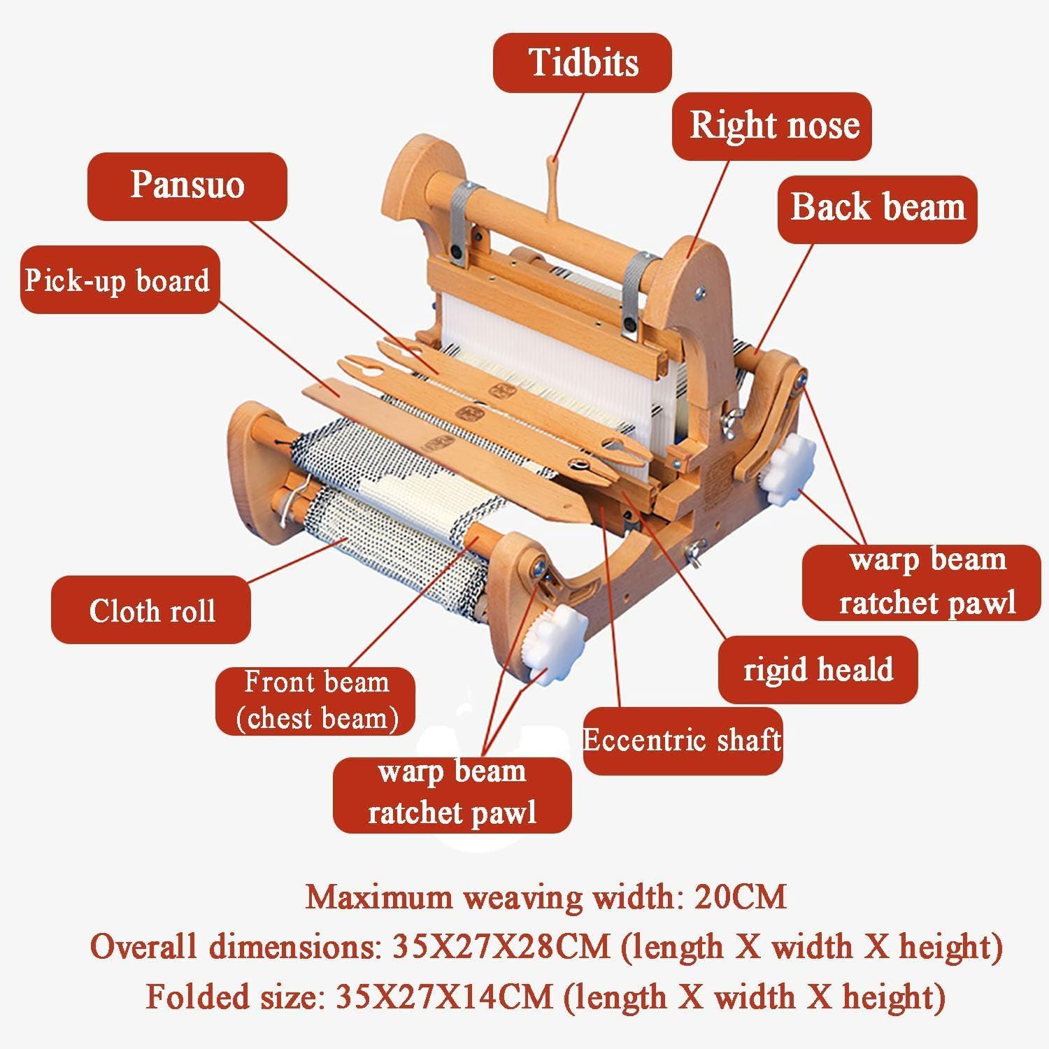 Telar De Sobremesa Plegable Portátil, Máquina De Tejer a Mano, Ancho De Tejido 200 Mm, con 4 Tipos De Lisos Rígidos, Juego De Telar para Bufandas, Manteles Pequeños, Tapetes De Té