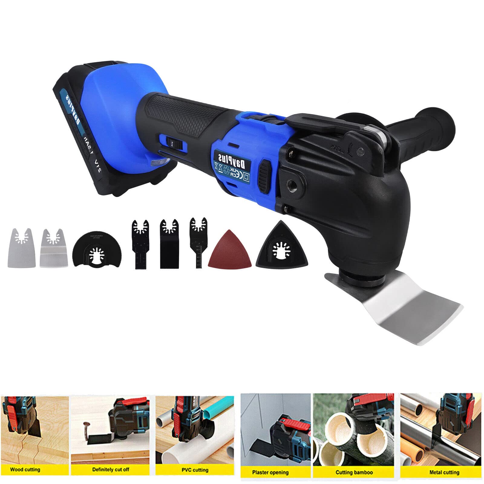 Akku Multi Tool Oszillierende Schleifmaschine Cutter Scraper Schleifmaschine Akku Set 300W Oszillierende Multi Tool mit Zubehör Kit,6 Speed Oszillieren, 4° Oszillationswinkel
