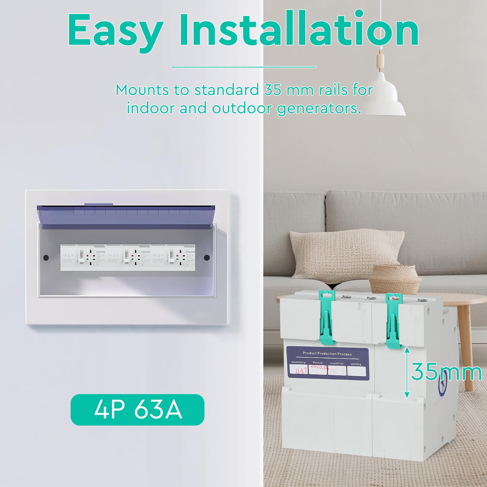 CPROSP Automatischer Transferschalter DIN 220V 63A 4P, Notstromschalter Transferschalter/Lastumschalter 4polig, Dual Netzteil DIN-Schienen-Umschalter