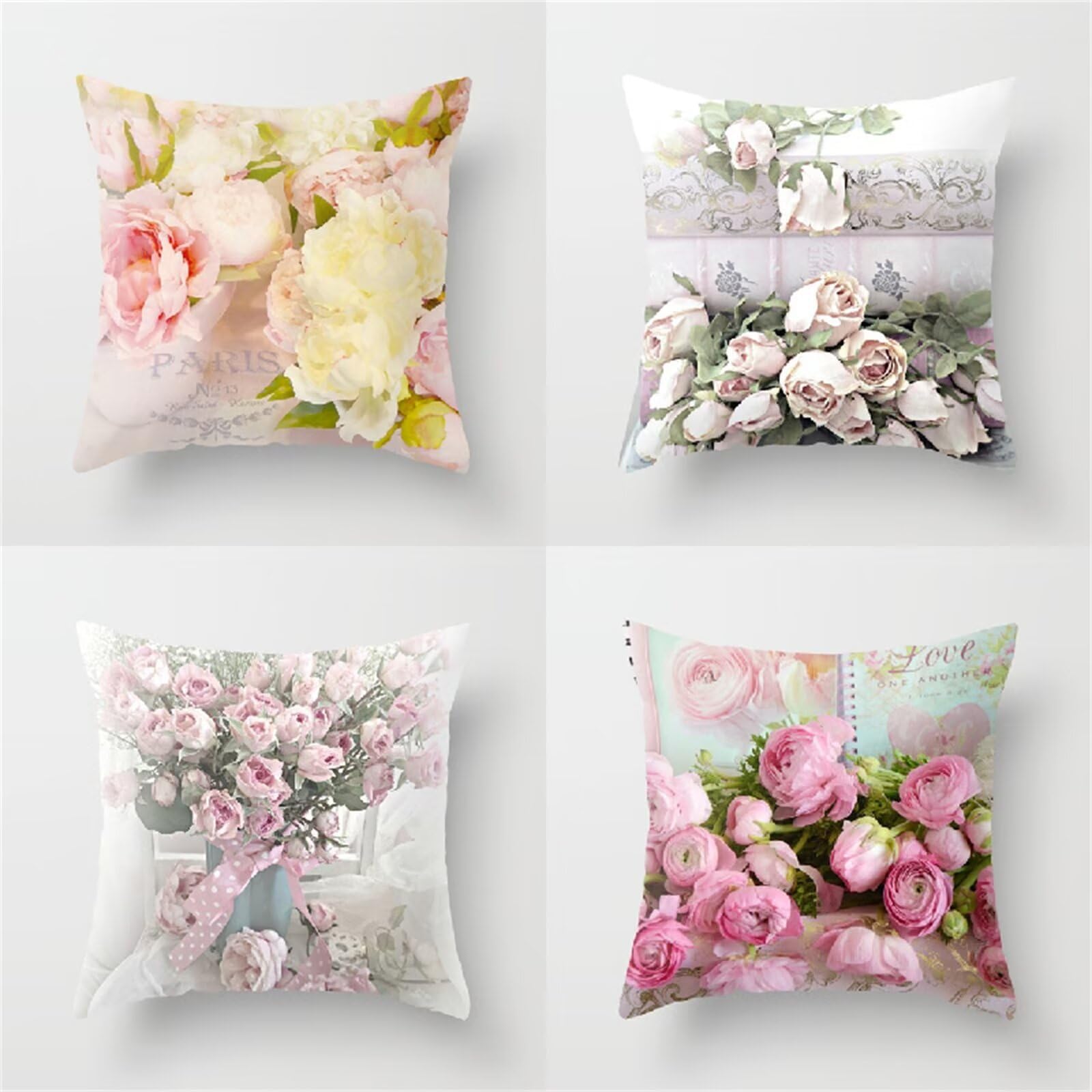 Federe Cuscini Divano 65x65cm,Set di 4 Rose rosa chiaro Cuscini per Divano,Quadrato Doppio Lato Lino Esterni Copricuscini Divano,per Divano Soggiorno Sedia Letto Decorativo Cuscini Divano ZW1-179