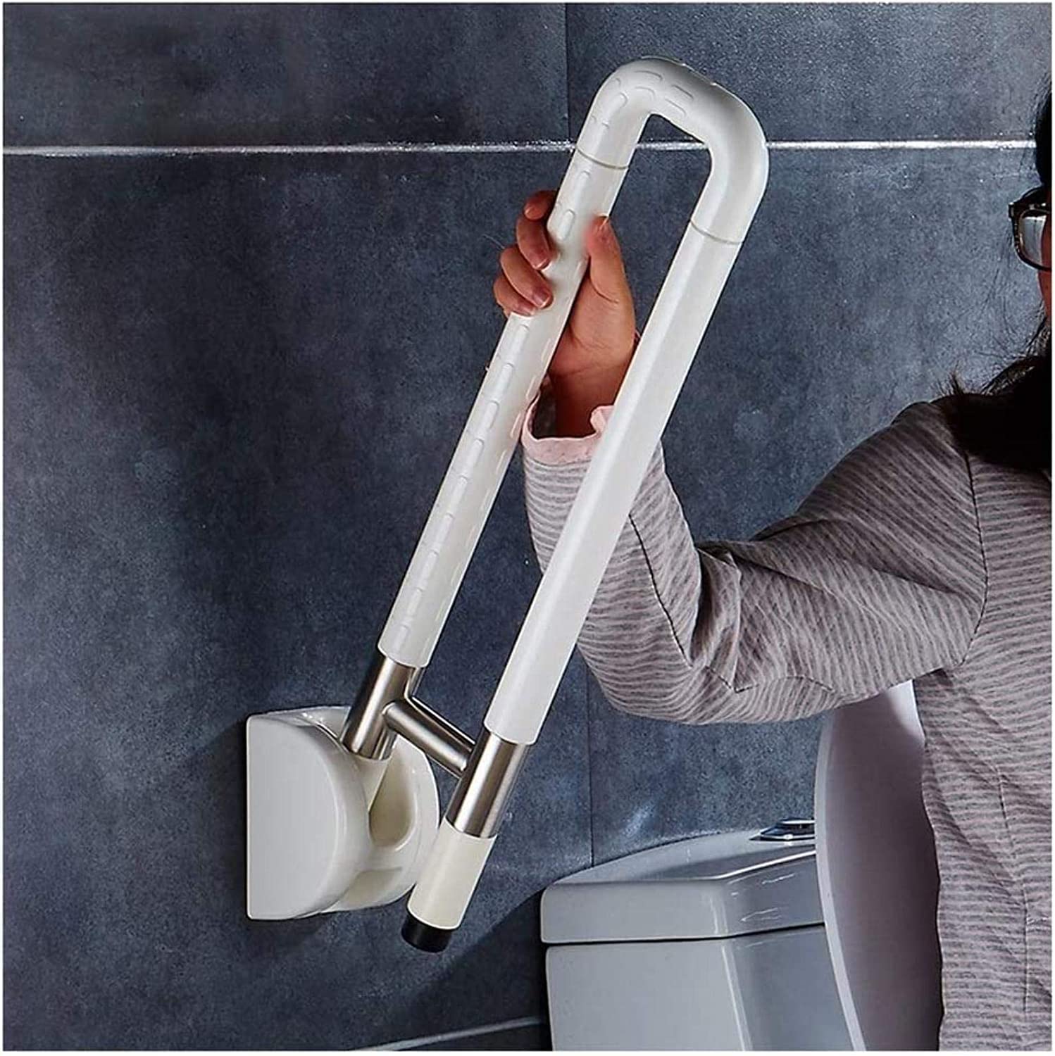Barras de Apoyo para baño, Barra de Seguridad para bañera con Acabado de Nailon, Barras de Apoyo Plegables en Forma de U, Barra de Seguridad abatible para Ducha e Inodoro (Blanco)