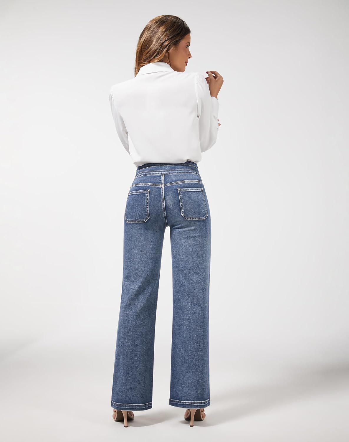 roswear Wide Leg Jeans Woman High Waist Stretchy Loose Denim Pants - Image 3