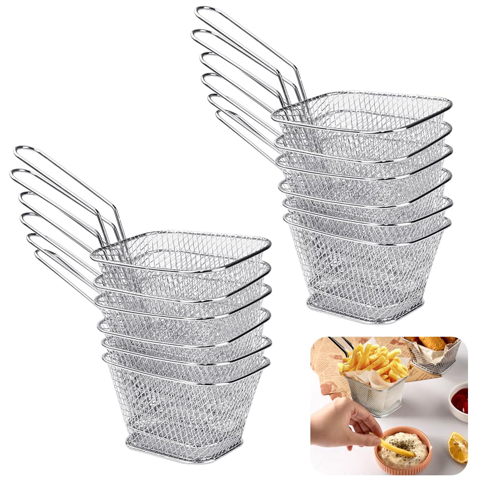 Panier à Frites en Acier Inoxydable 12PCS Panier Frites Individuel Inonxydable Mini Paniers à Frites Paniers à Frites Chips Crépine Panier à Frites Individuel pour Frites, Snacks Cestas