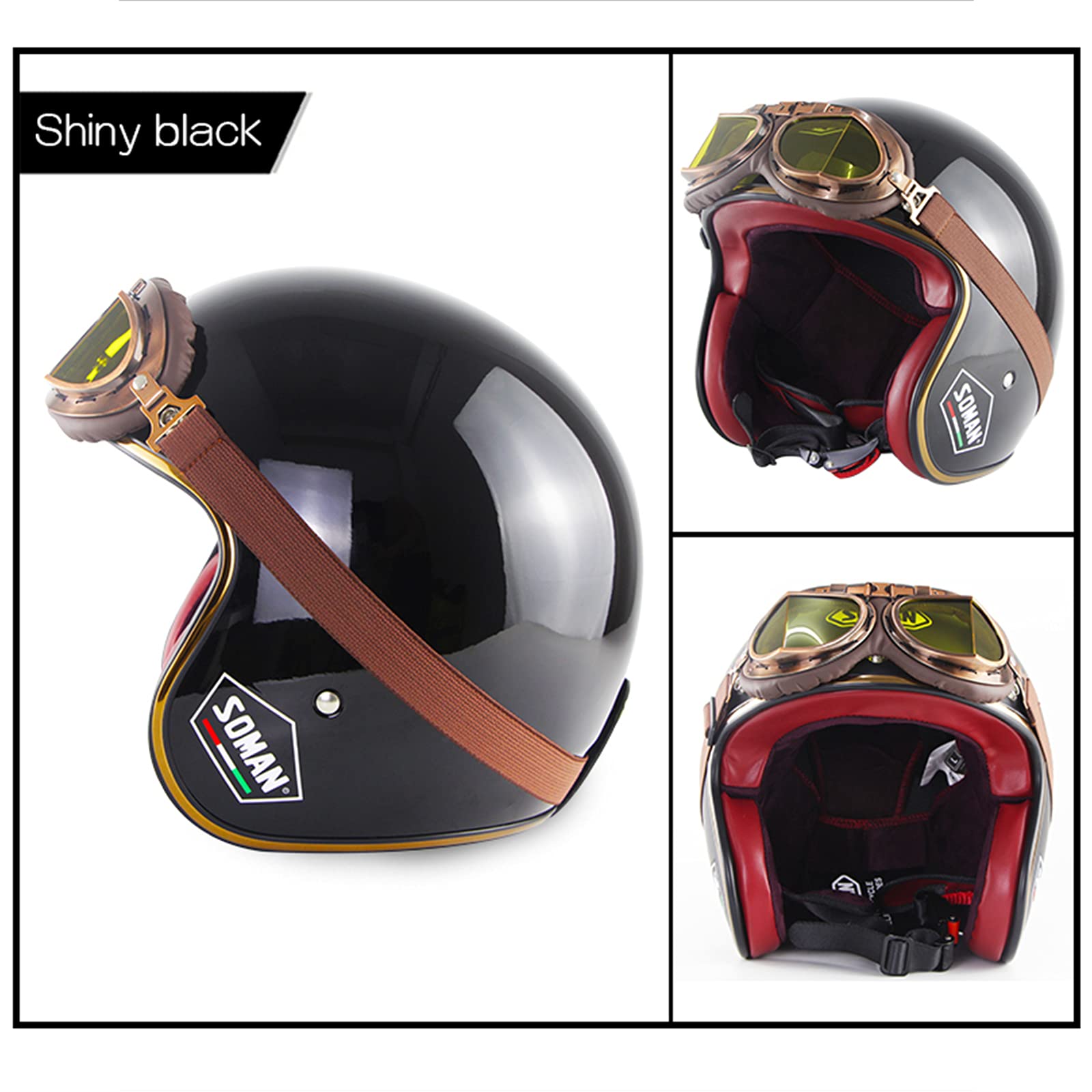 Kcolic Vintage 3/4 Motorradhelm - ECE Geprüft Mit Schutzbrille Retro-Design