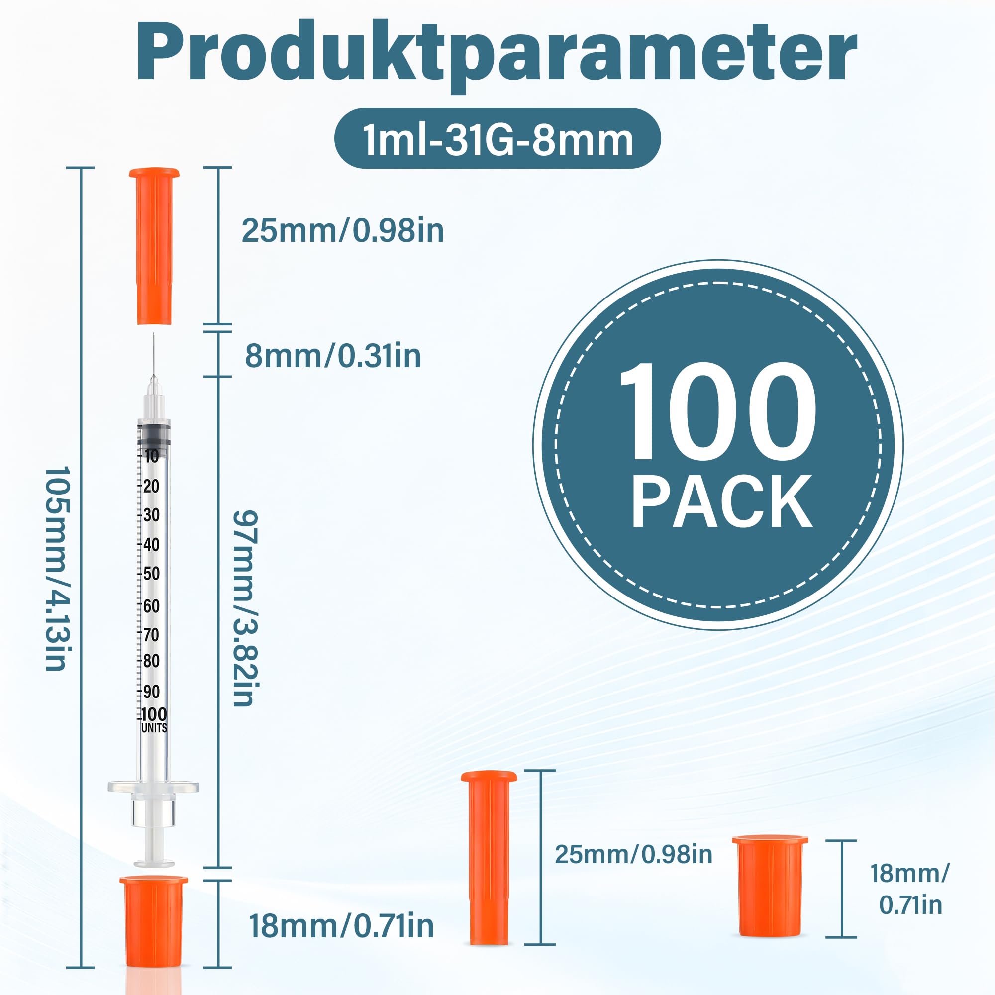 100 Stück 1ml 31G x 8mm Plastiktube für die Flüssigkeitstrennung | Plastiktube mit Skala einzeln versiegelt, für DIY,Tierfutter,die Flüssigkeitstrennung,Laborzubehör
