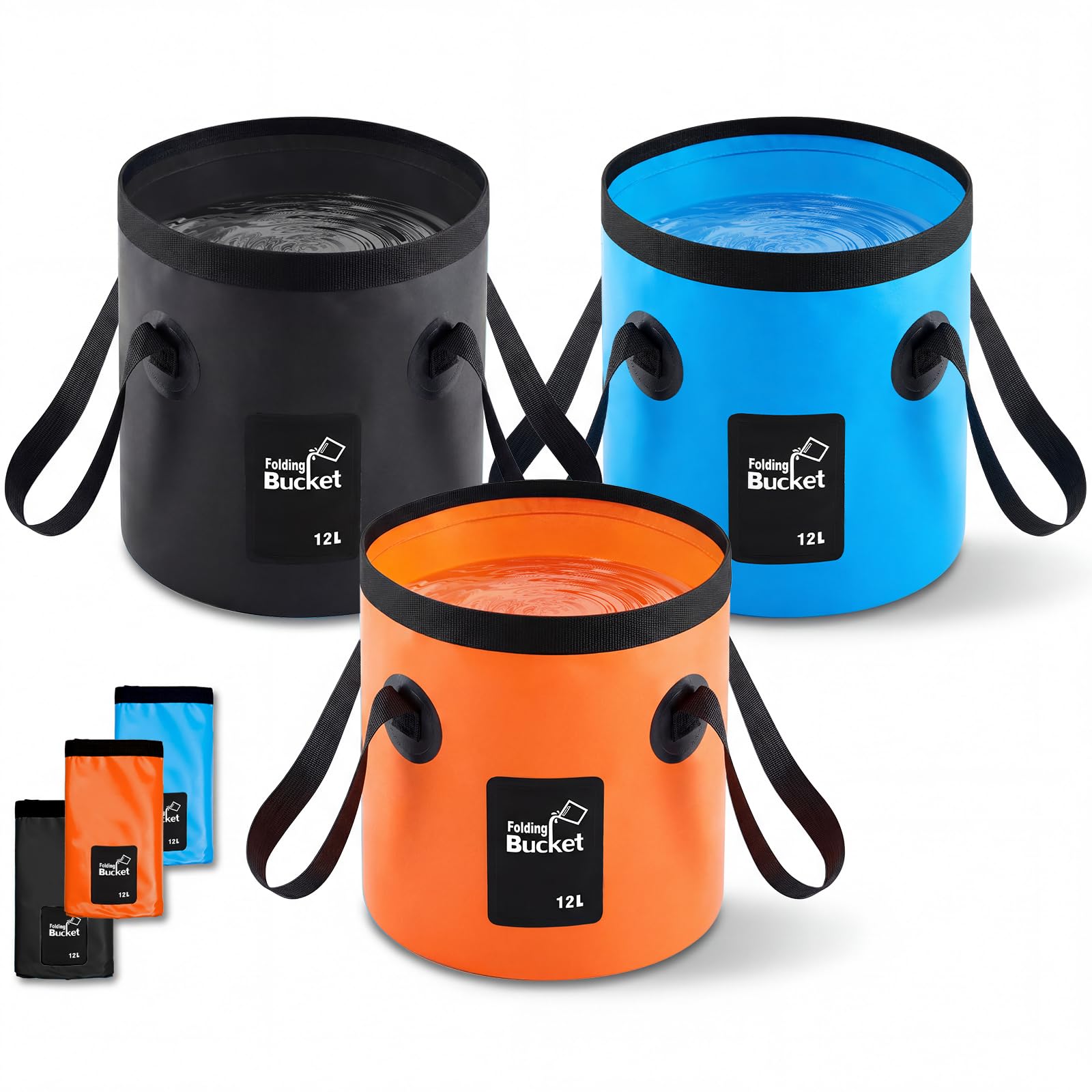 3 Gallon 3 Pack Collapsible Bucket,Multicolor