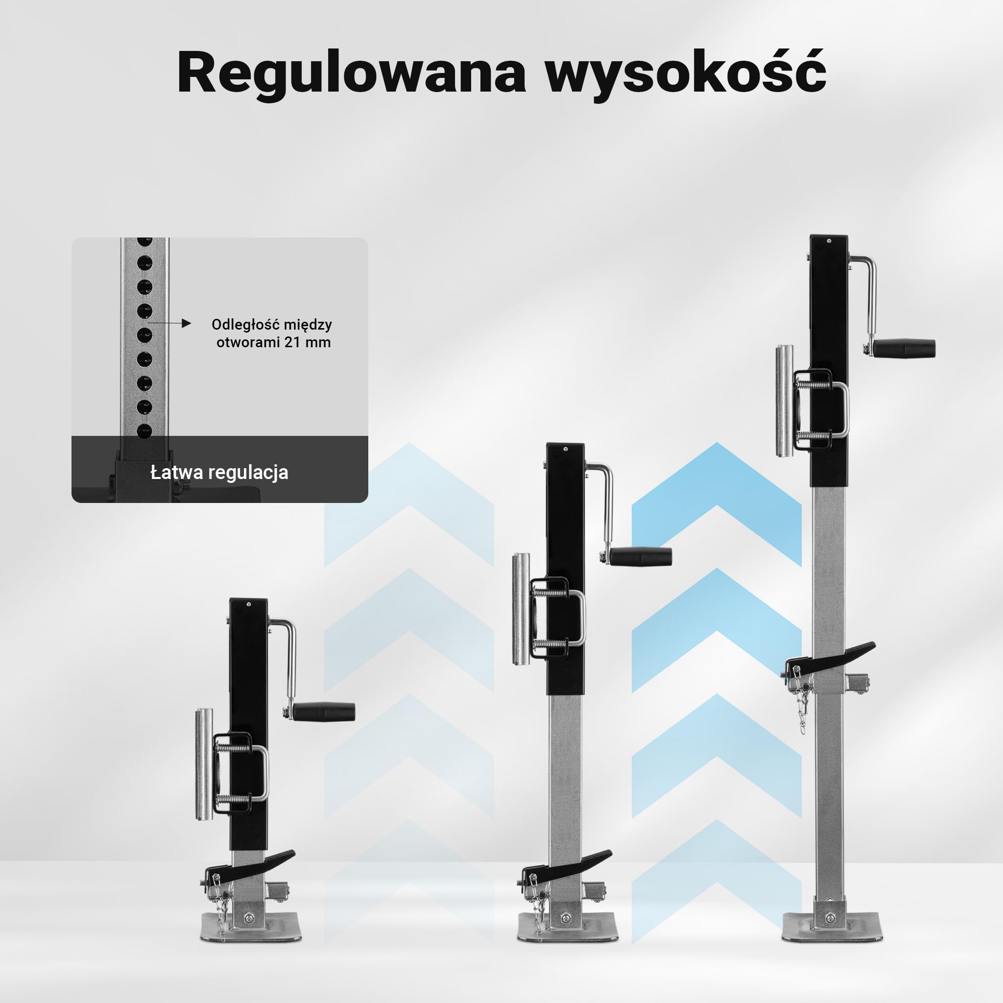 Wiltec Podpora o nośności do 900 kg z korbą do regulacji wysokości i bocznym uchwytem obrotowym, postojowa do przyczepy kempingowej