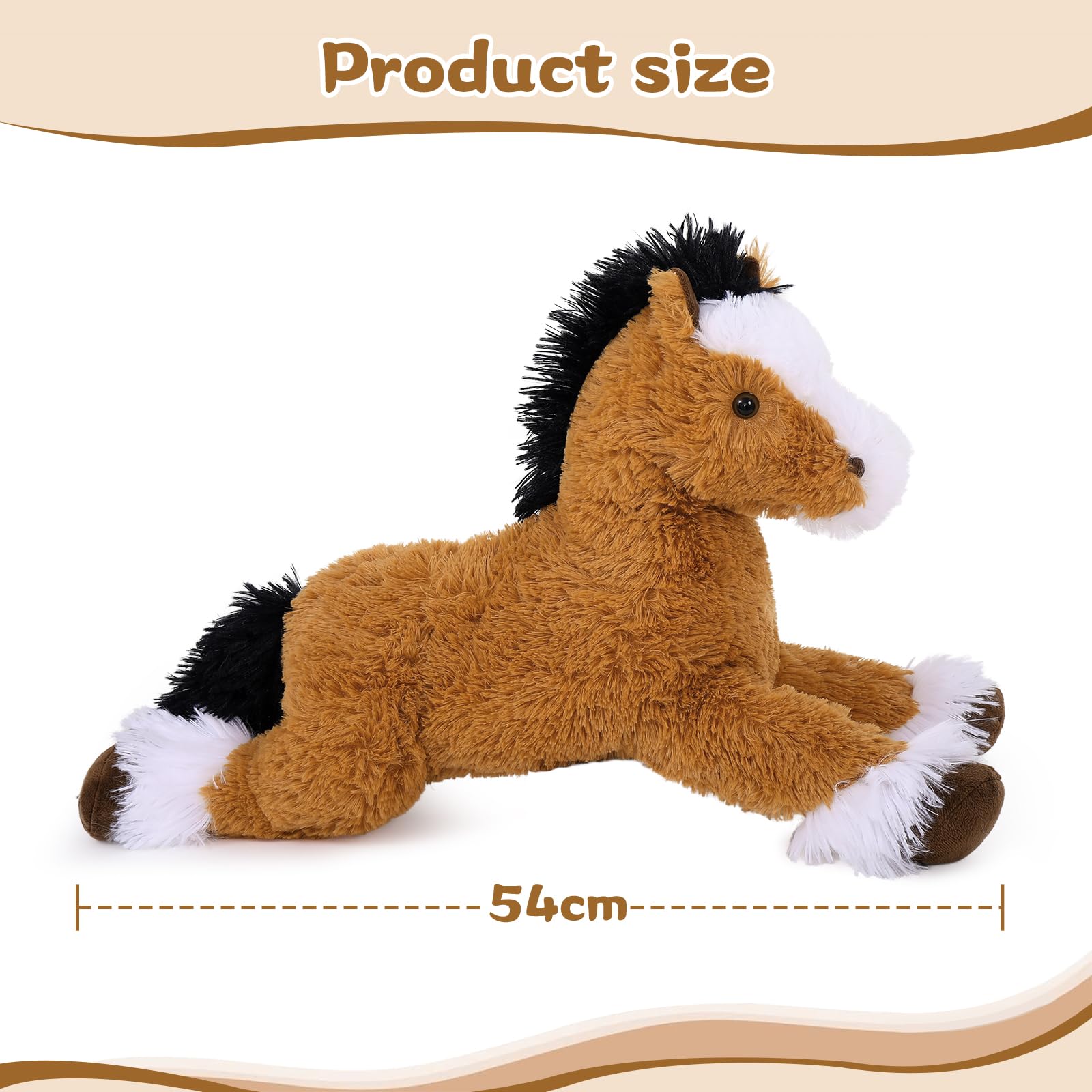 MorisMos Dunkel Braun Pferd Kuscheltier groß XXL mit 3 Baby im Bauch, 54cm lang groß Plüschpferd Stofftier Plüschtier, Horse Pony Geburtstag Weihnachten Geschenk Kinder