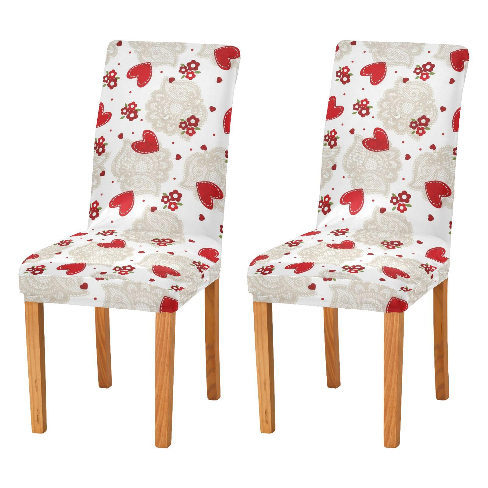 Kcldeci Valentine's Day Spandex Chair Covers for Dining Room Set of 4 Valentines Day Heart Stretch Printed Chair Protectors Covers Removable and Washable