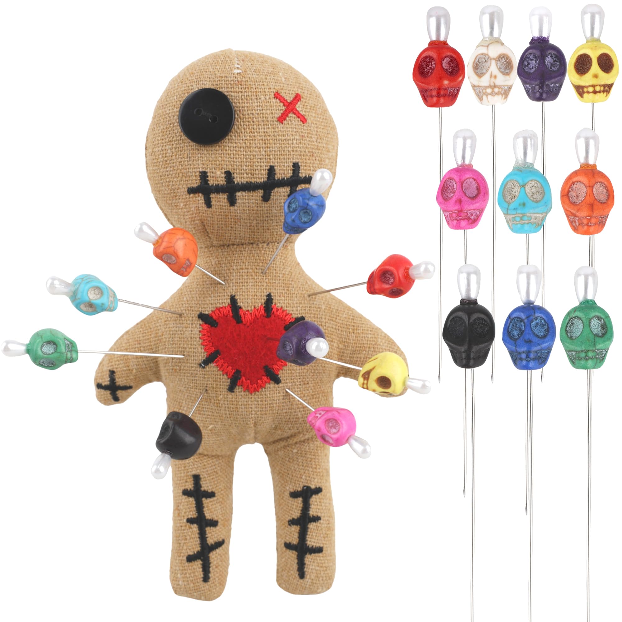 Halloween Voodoo Dolls with Skull Pins Horror Haunted Dolls Ghost Toy Figure for Halloween Party Haunted House Decorations