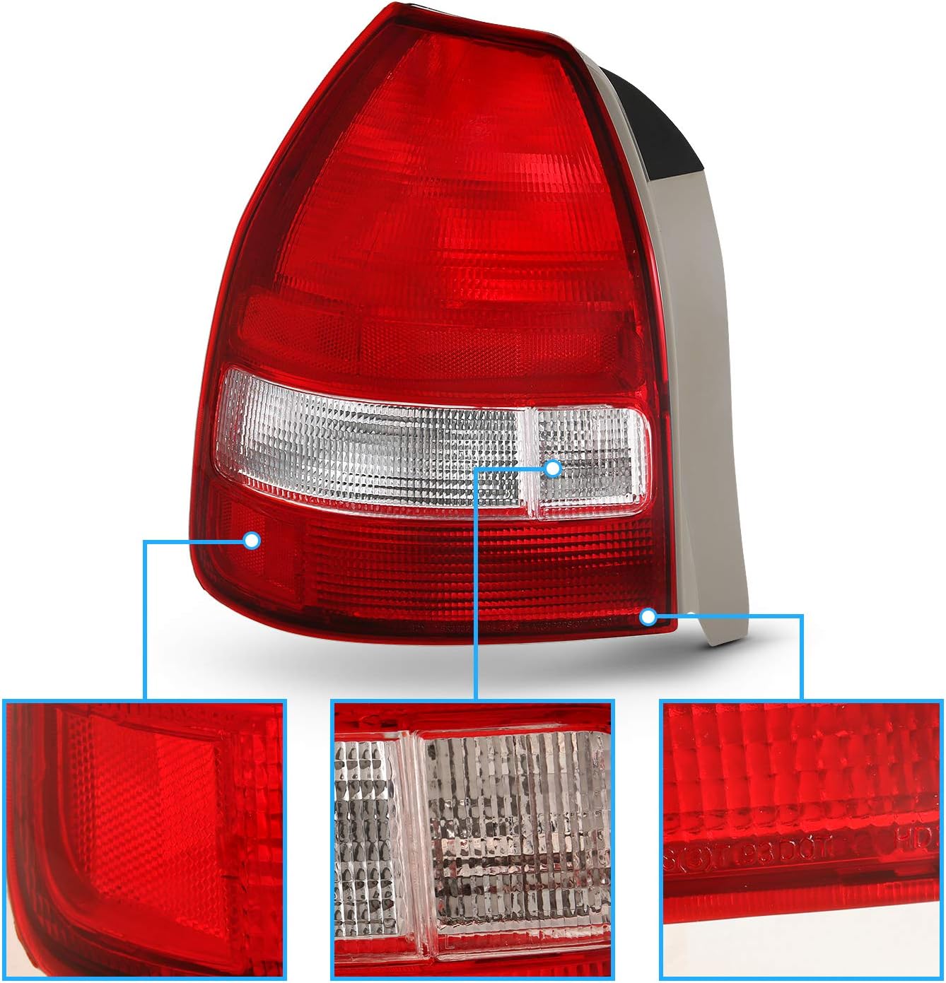 AmeriLite for 96-00 Honda Civic Hatchback 3 Door Taillights Red Clear Assembly Replacement Pair - Passenger and Driver Side
