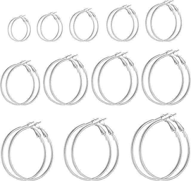12 Pairs Hoop Earrings for Women Gold Silver Earrings Large Hoop Huggie Earrings Stainless Steel Earrings for Women Girls