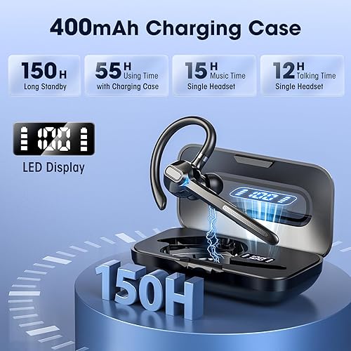 Miniatura 2 de Auricular Bluetooth inalámbrico con micrófono integrado 400 mAh pantalla de batería estuche de carga 55 horas de reproducción, auricular Bluetooth