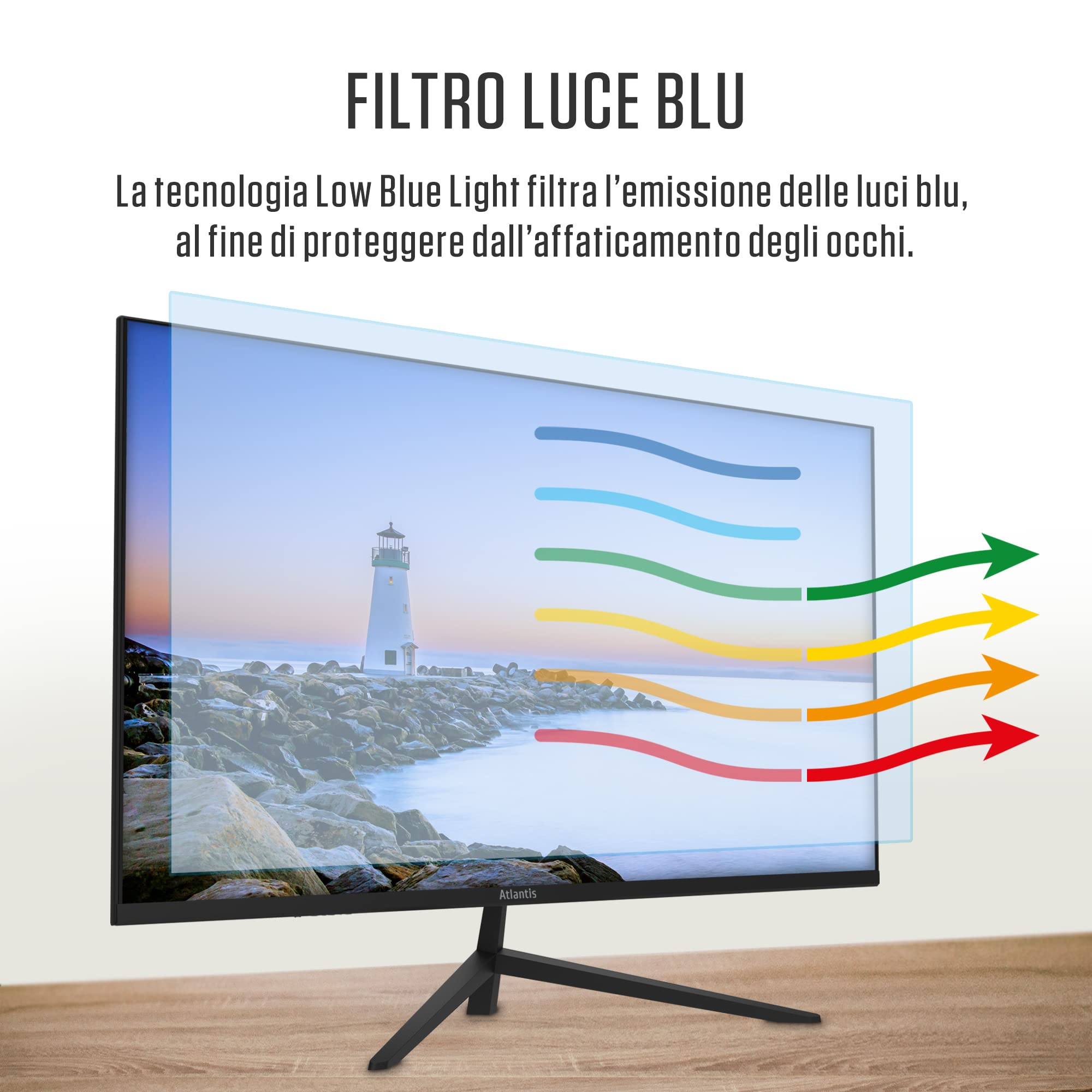 Atlantis Monitor 24 pollici, schermo 24" IPS 75Hz, Full HD 1920x1080, VGA HDMI, MULTIMEDIALE, FreeSync, Uscita Audio/Cuffie, inclinabile, risposta 5ms, Contrasto 1000:1, Angolo 178/178, Cavo HDMI 1,5m