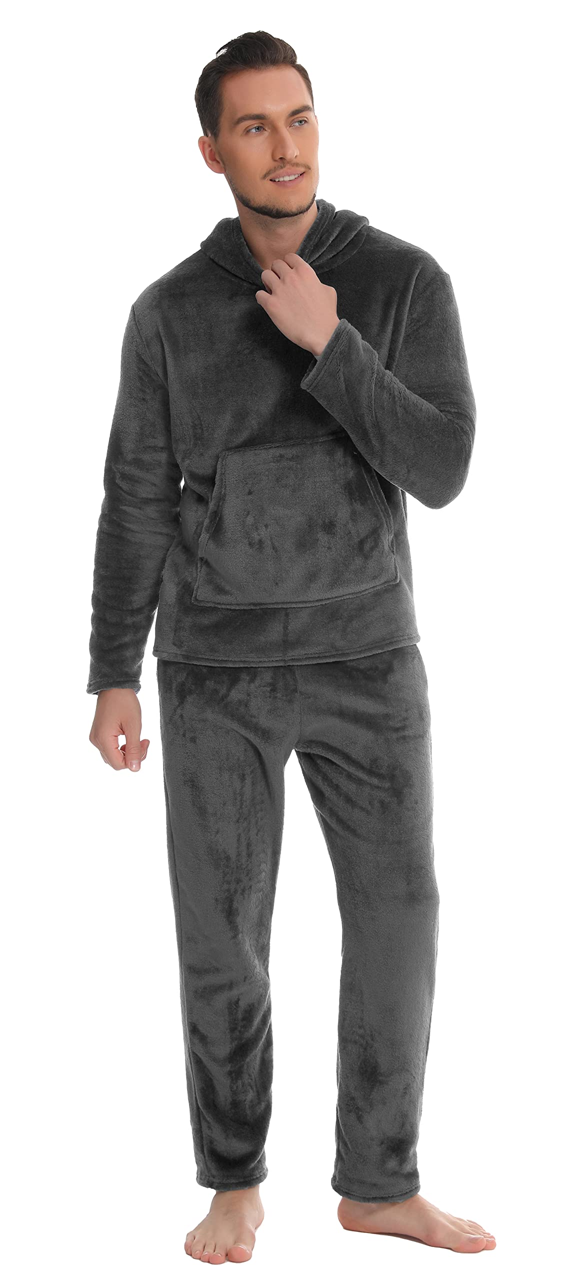 Vlazom Pyjama Homme Flanelle Ensembles de Pyjama Hiver Capuche Pilou Chaud