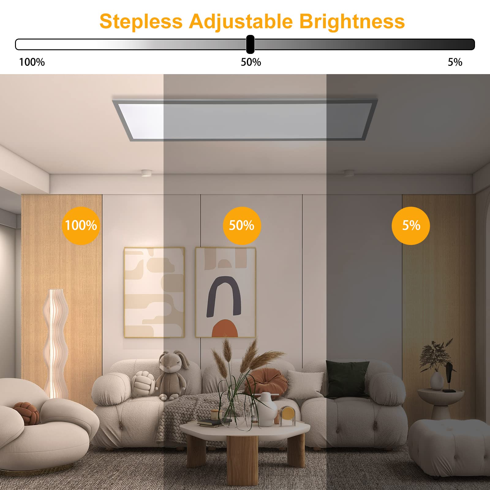 Omdekor Ściemnialna lampa sufitowa LED 100x25 cm, panel sufitowy 28W z pilotem i funkcją pamięci, mocne światło pośrednie 2700K-6500K, ultracienka lampa do biura, salonu, kuchni