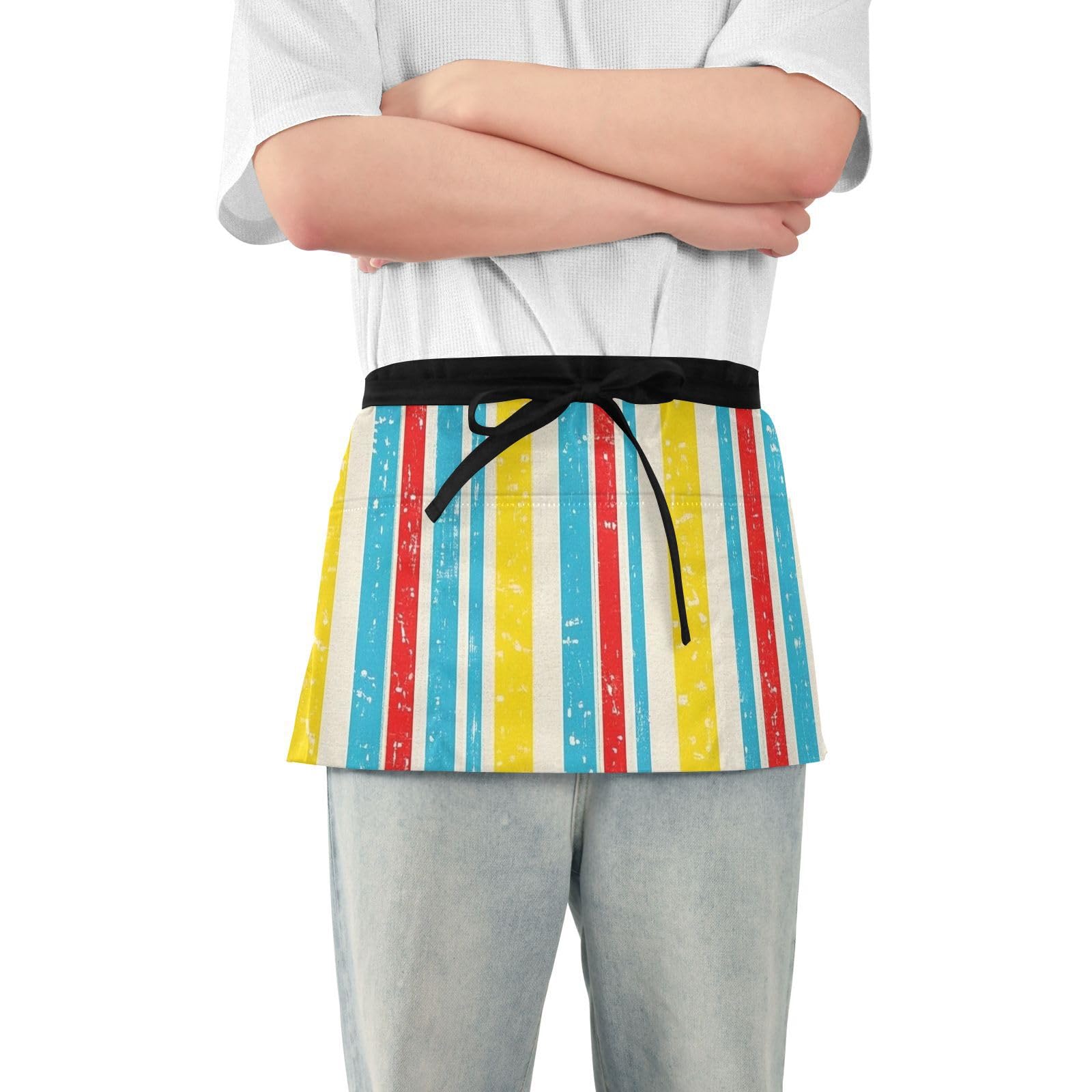FASHON&FASCIN Server Apron with Pockets Waist Aprons Half Waitress Apron Striped Print for Gardening Restaurant,Multi15