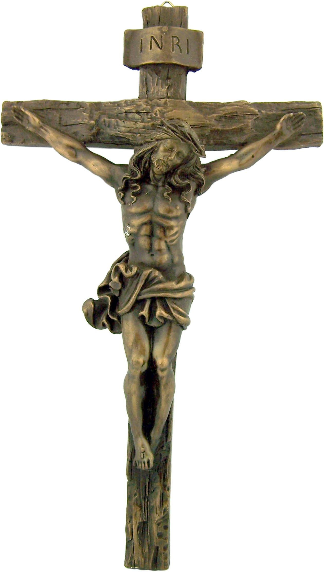 Roman Antique Bronze Hanging Wall INRI Christ Cross Crucifix Home Office Statue Figure