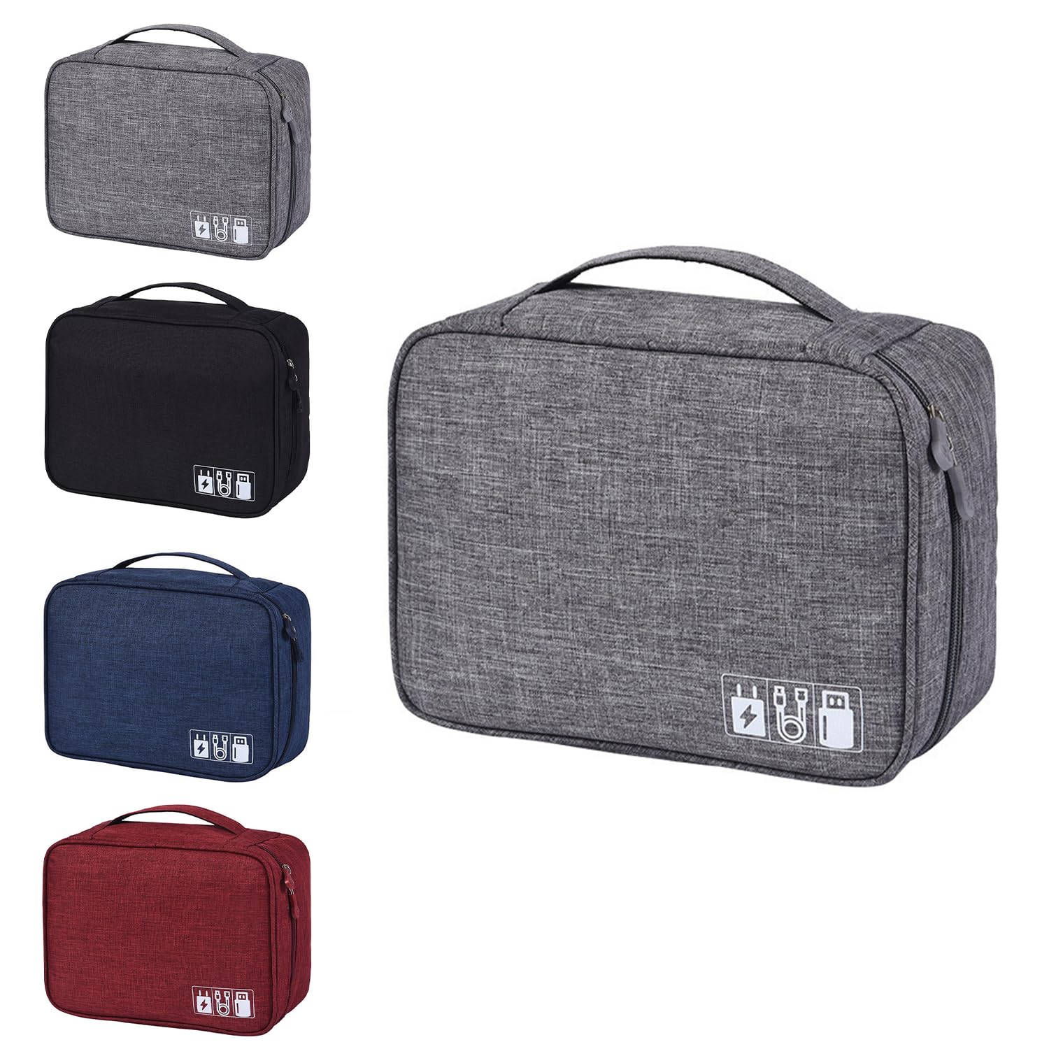 Bolsa de almacenamiento grande impermeable para cables, adecuada para accesorios electrónicos, gris