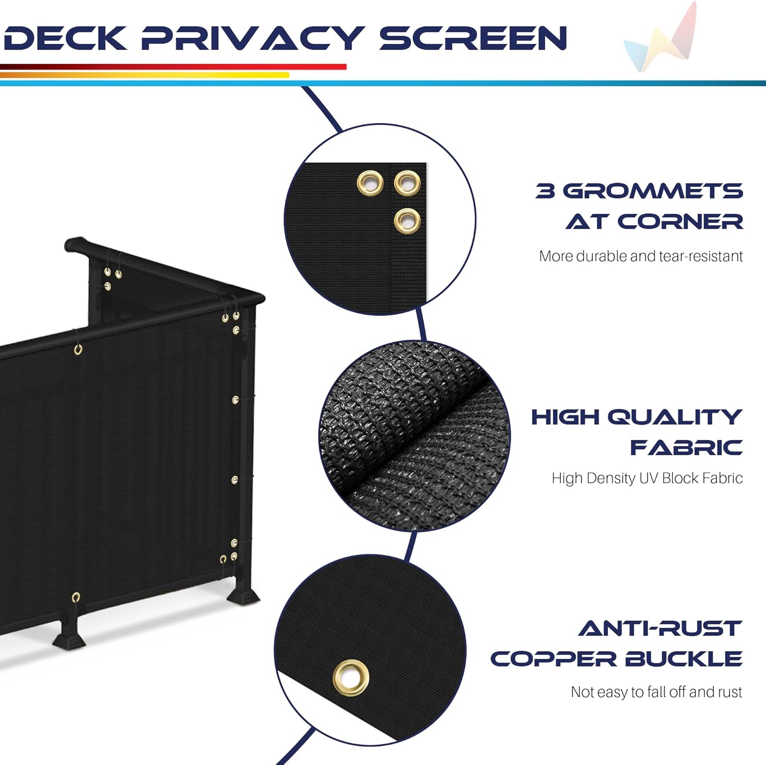 Windscreen4less 3'x100' Deck Balcony Privacy Screen Fence Apartment Balcony Mesh Screen with Zip Ties Chain Link Fence Cover UV Protection for Outdoor Patio Backyard Pool Porch Railing, Black