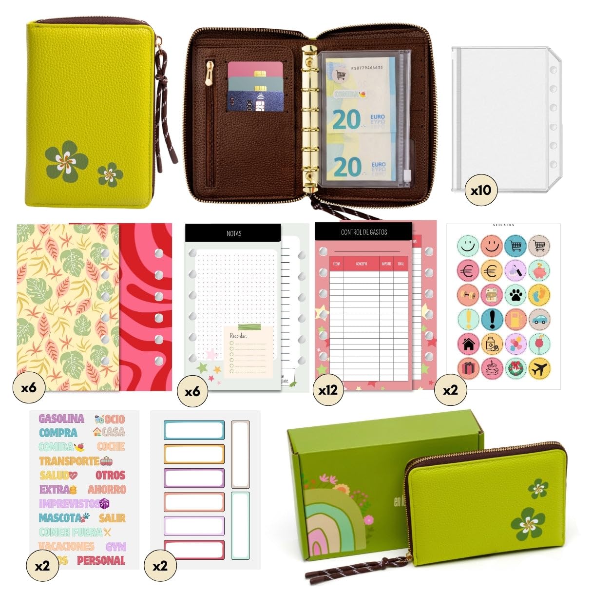 WHEN PIGS FLY - Libreta de Ahorro A7 con Cremallera Completamente en Español - Cuaderno de Ahorro - Carpeta Ahorro Dinero Español - Organizador de dinero - Carpeta de Ahorro de Dinero (Verde)