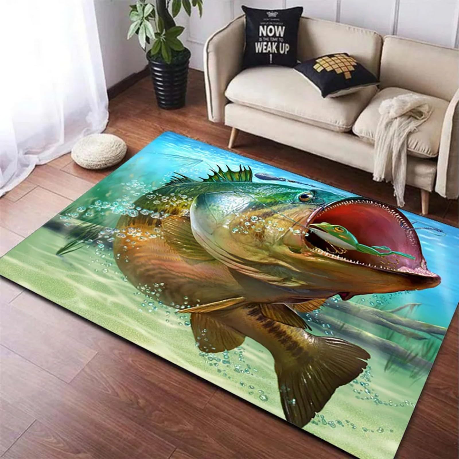 3D Living Room Carpet, Fishing Theme Washable Printed Rug, Soft Comfortable Non-Slip Rectangle Floor Mat For Dining Bedroom Home Decor, 160 X 200 Cm Easy Clean -7W4H7D9M6Y