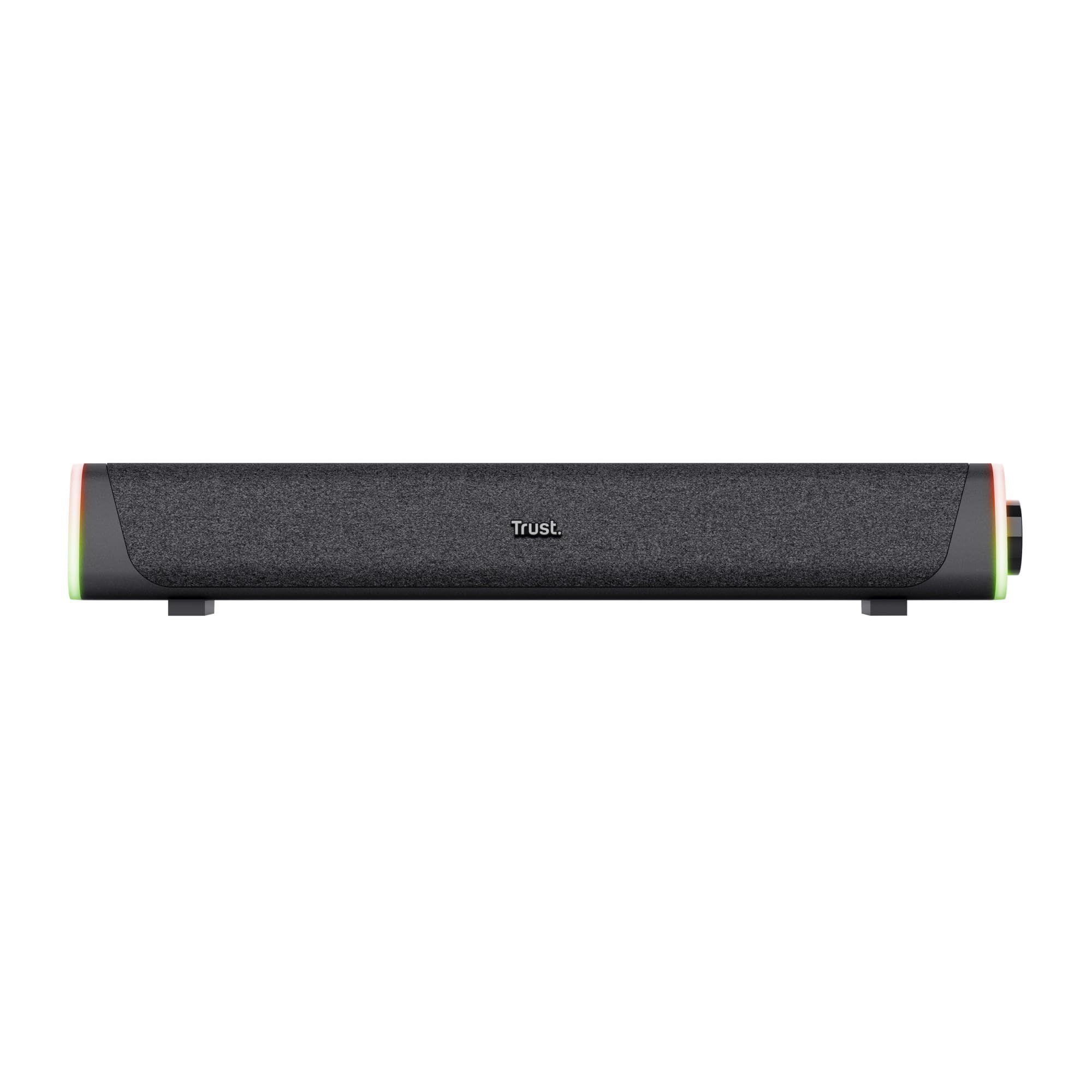 Trust Liro Soundbar do Komputera i Laptopa, Kompaktowy Głośnik Stereo LED RGB Zasilany przez USB, Moc Szczytowa 12W, Połączenie Audio Jack 3,5 mm, Podświetlane Głośniki PC, Czarny