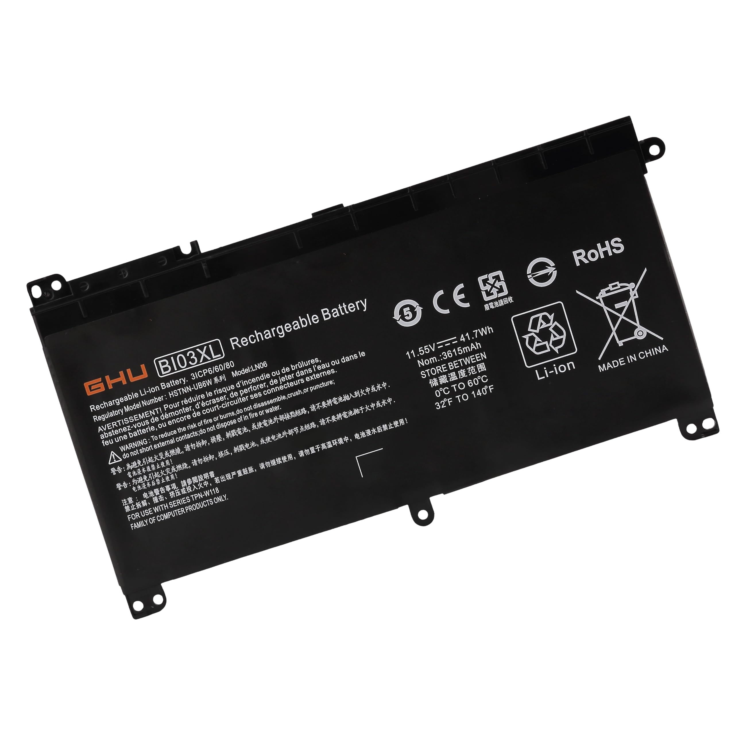 GHU New BI03XL ON03XL Laptop Battery Compatible with HP Pavilion X360 13-U M3-U M3-U001DX M3-U103DX 13-U100TU 13-U100TU Stream 14-AX 14-ax010wm 14-ax020wm 14-ax030wm Series HSTNN-UB6W 41.7Wh 11.55V
