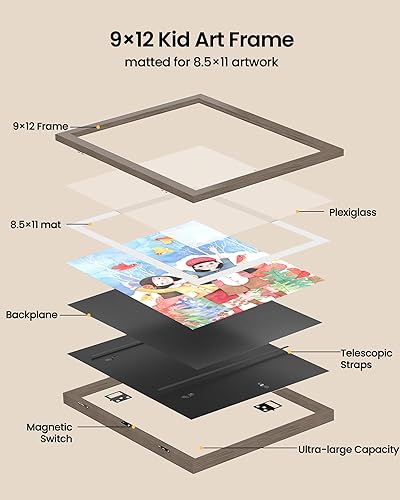 Miniatura 2 de BAIJIALI Marcos de arte marrón para obras de arte infantiles, apertura frontal con capacidad para 150 dibujos, manualidades 3D, 2 paquetes de 8.5 x