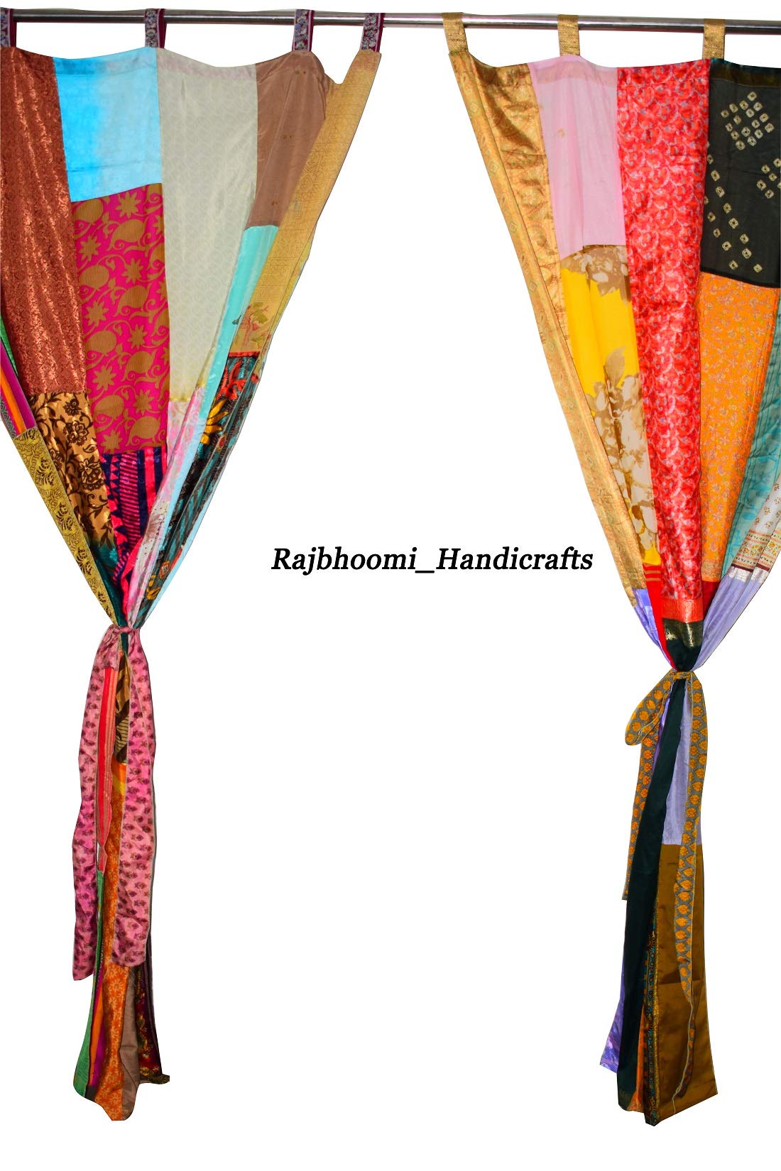 2 Rideaux Indiens En Soie De Sari Recyclé - Multi-couleurs - 210 X 105 Cm Chacun - Occasion