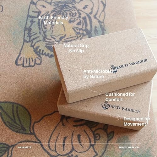 Miniatura 8 de Shakti Warrior Tapete de yoga de corcho, diseñado por artistas, tapete antideslizante ecológico de alta calidad, ideal para yoga regular y caliente,