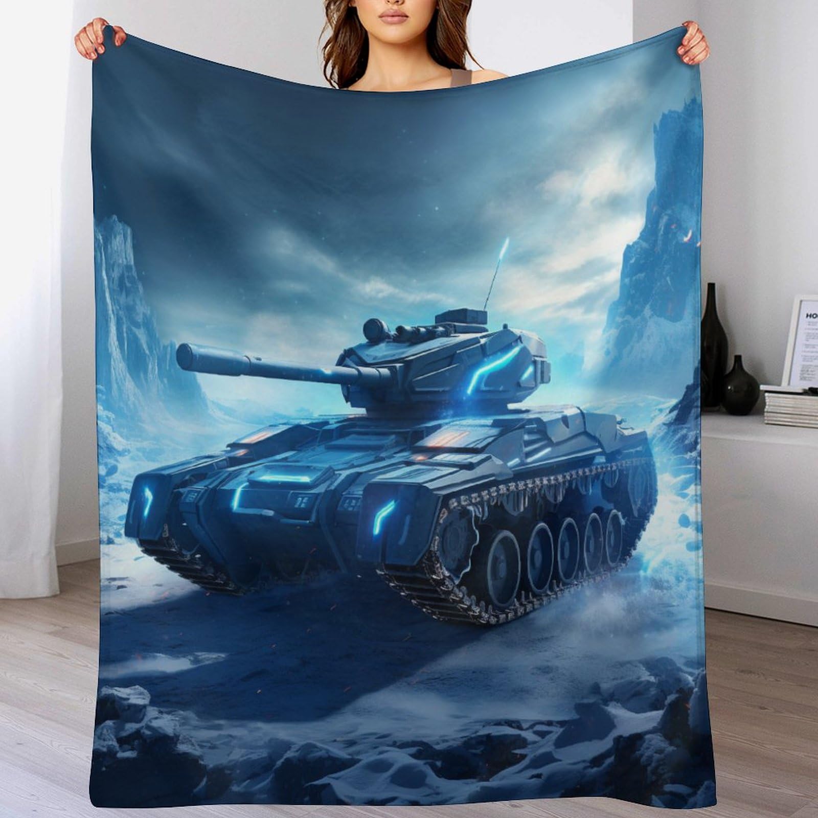 Couverture en flannel imprimé char d'assaut plaid lit et canapé 130x180cm