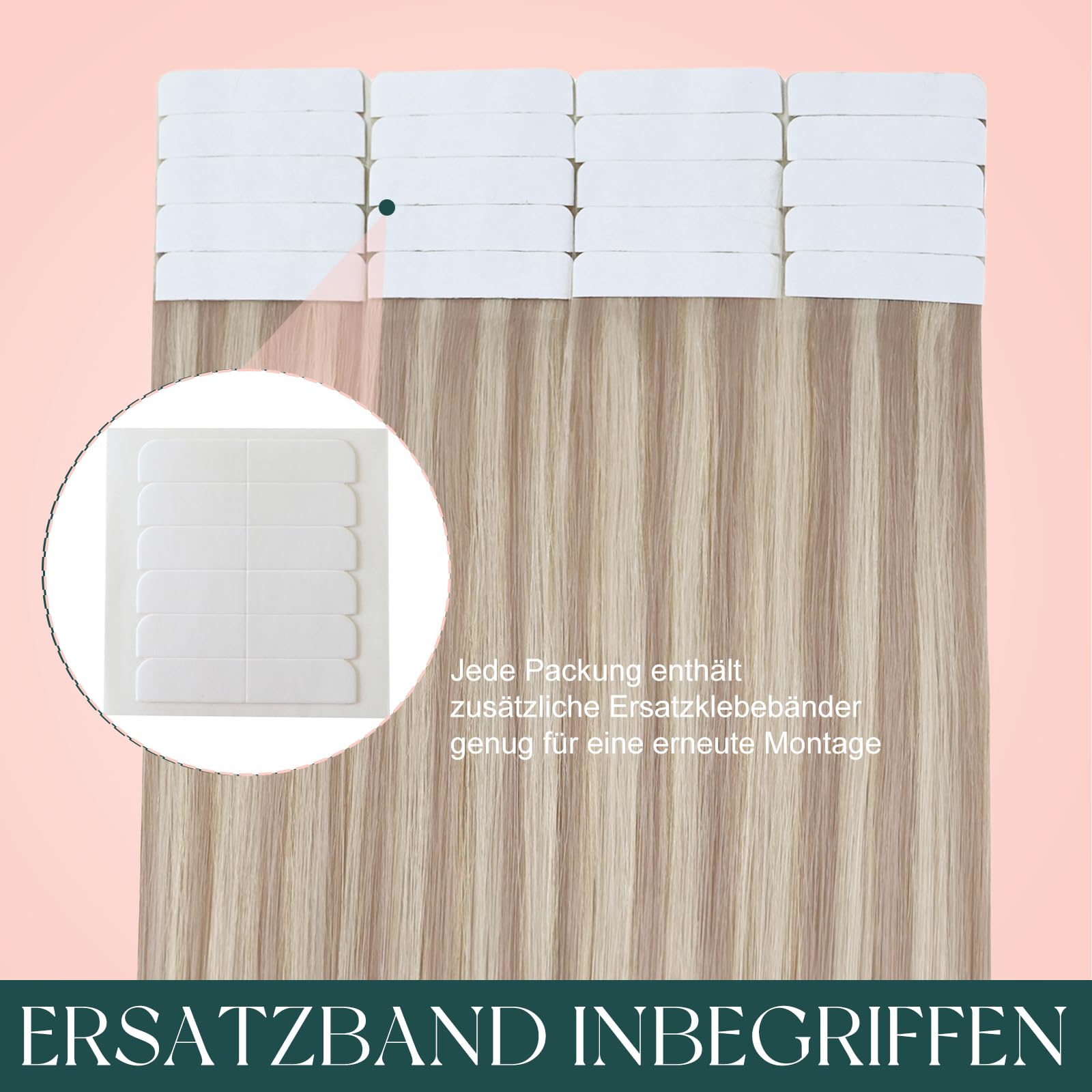 Easyouth Balayage Extensions Tape on Haar 16 Zoll 40g 20Stück pro Paket Aschblondes Highlight mit Hellblond Extension Tape in Echthaar Tape on Extensions Löser
