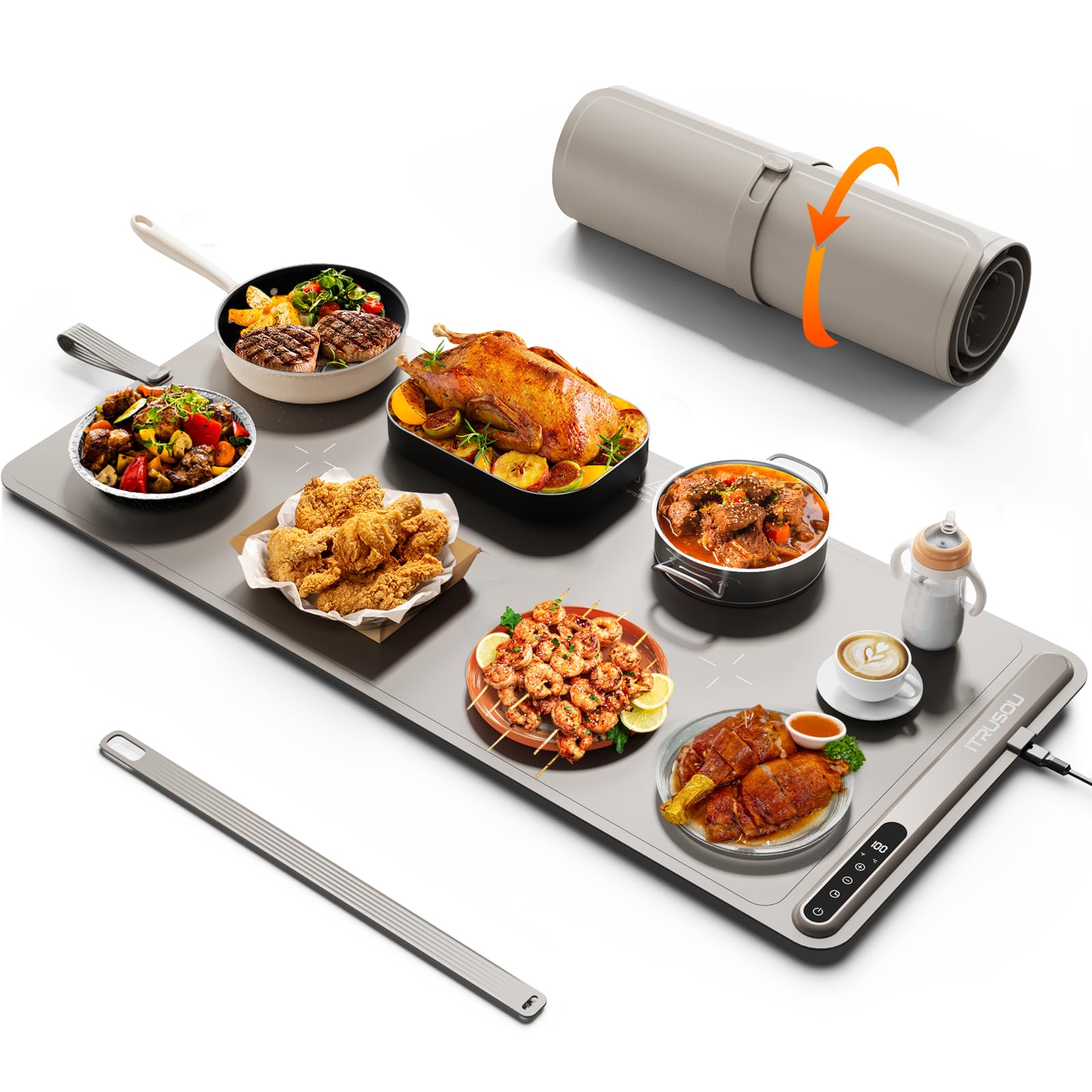 Warming Mat for Food (90x40cm) - iTRUSOU Extra Large Electric Warming Tray with 7-Level Temp, 500W High-Power & 99H Timer - Rollable XL Large Food Warming Mat for Parties & Buffet