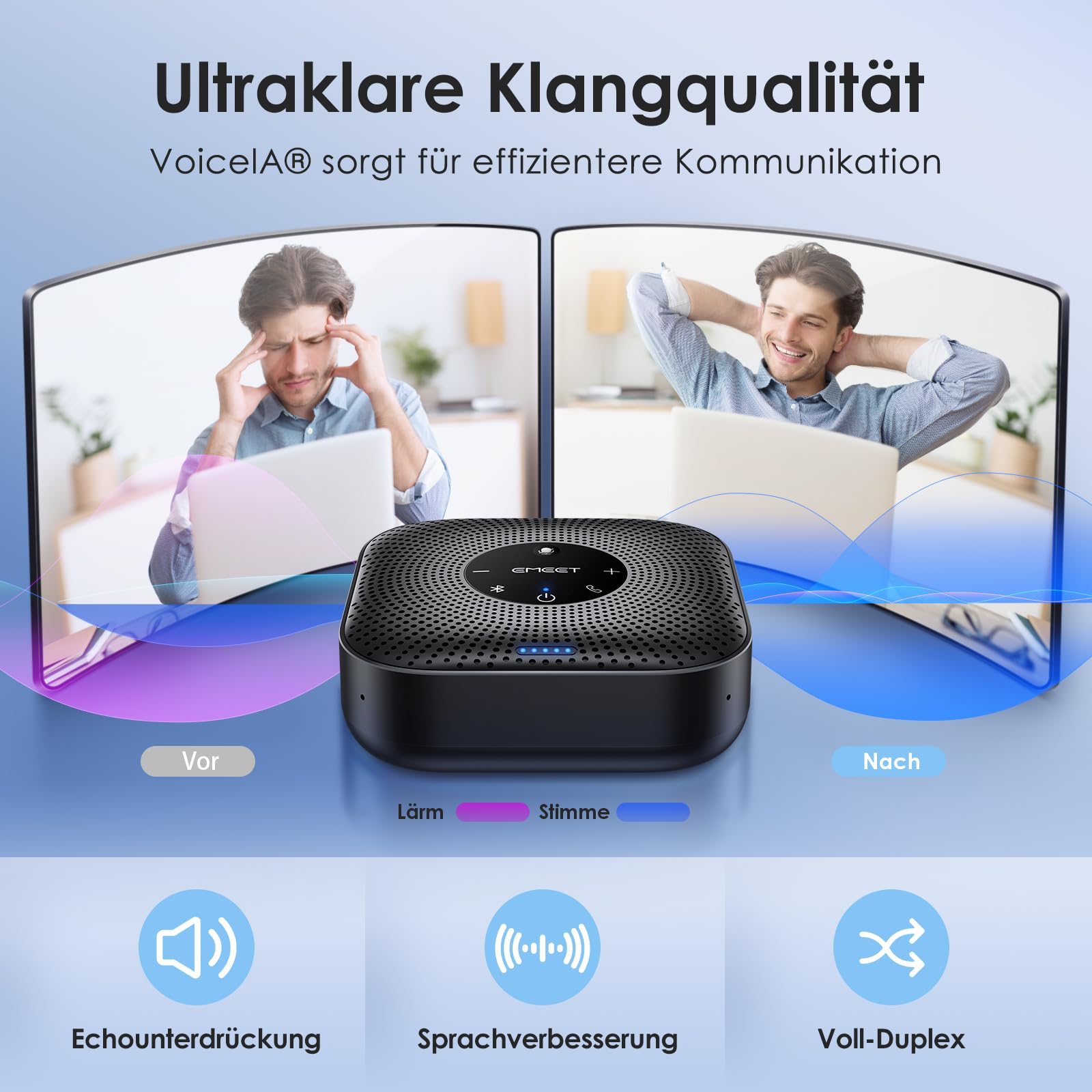 EMEET Konferenzlautsprecher M0 Plus,4 AI Mikrofon Arrays für 360° Raumabdeckung,PC Freisprecheinrichtung für 8-16 Personen,Rauschunterdrückung,Plug & Play, für Teams, VoIP-Kommunikation PC usw.