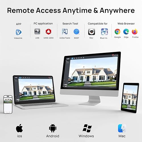 Miniatura 8 de Cámara de seguridad POE de doble lente de 4MP para exteriores, gran angular panorámico de 180 grados, luces inteligentes de visión nocturna a color,