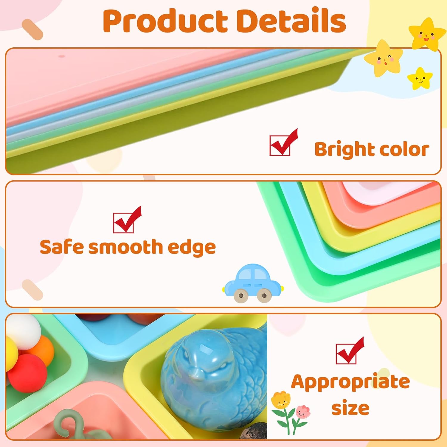 20 Pcs Plastic Art Sand Trays Multicolor Stackable Activity Sensory Tray Paint Mixing Crafts Organizer Serving Accessories for DIY Bead Painting Project, 9.65 x 7.28 x 0.91 Inch - Image 3