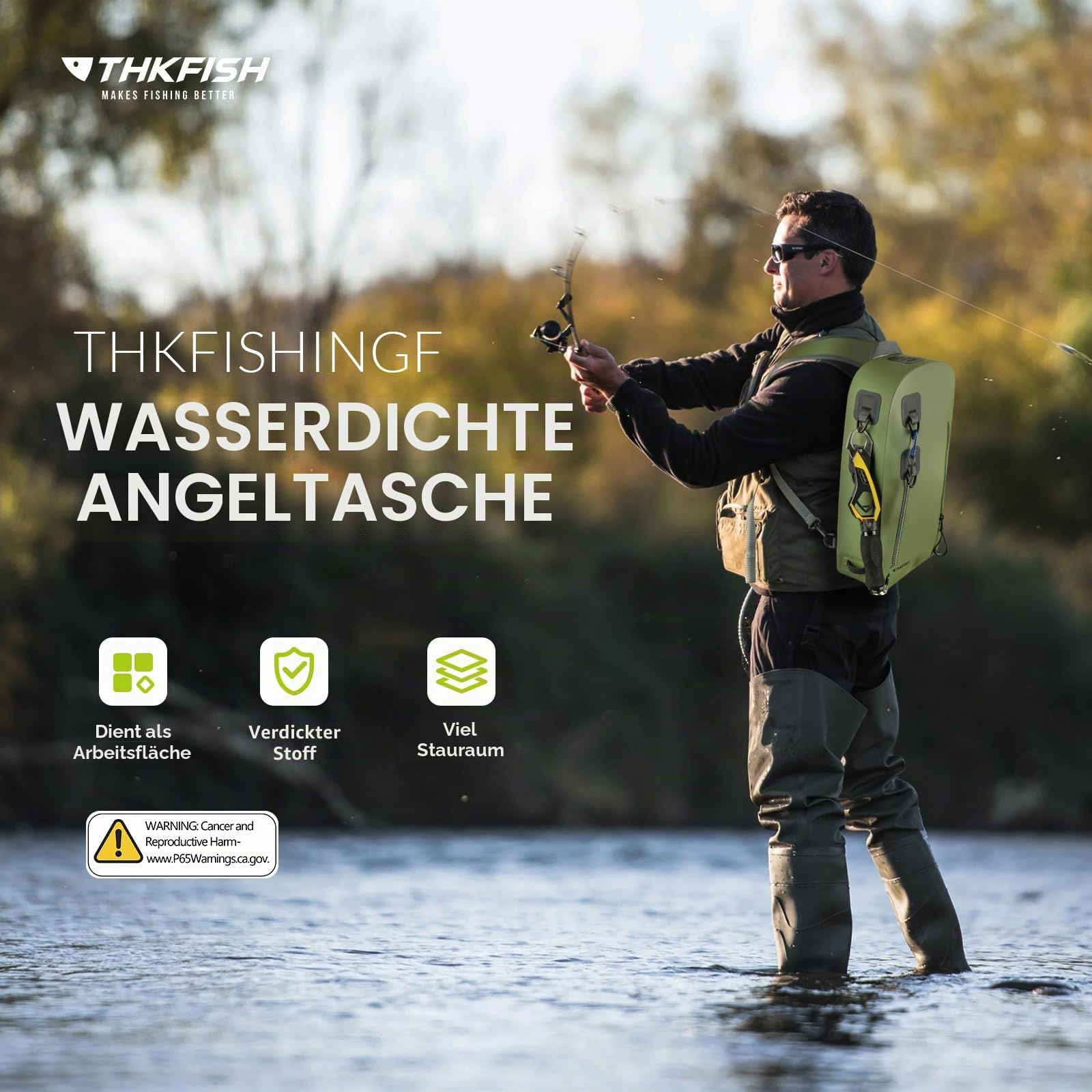 THKFISH Angelrucksack Wasserdicht IPX8, 9L Angel Tasche für Angeln mit Luftdichtem Reißverschluss,für Outdoor-Fliegenfischertasche,Laufen, Sport im Freien, Training