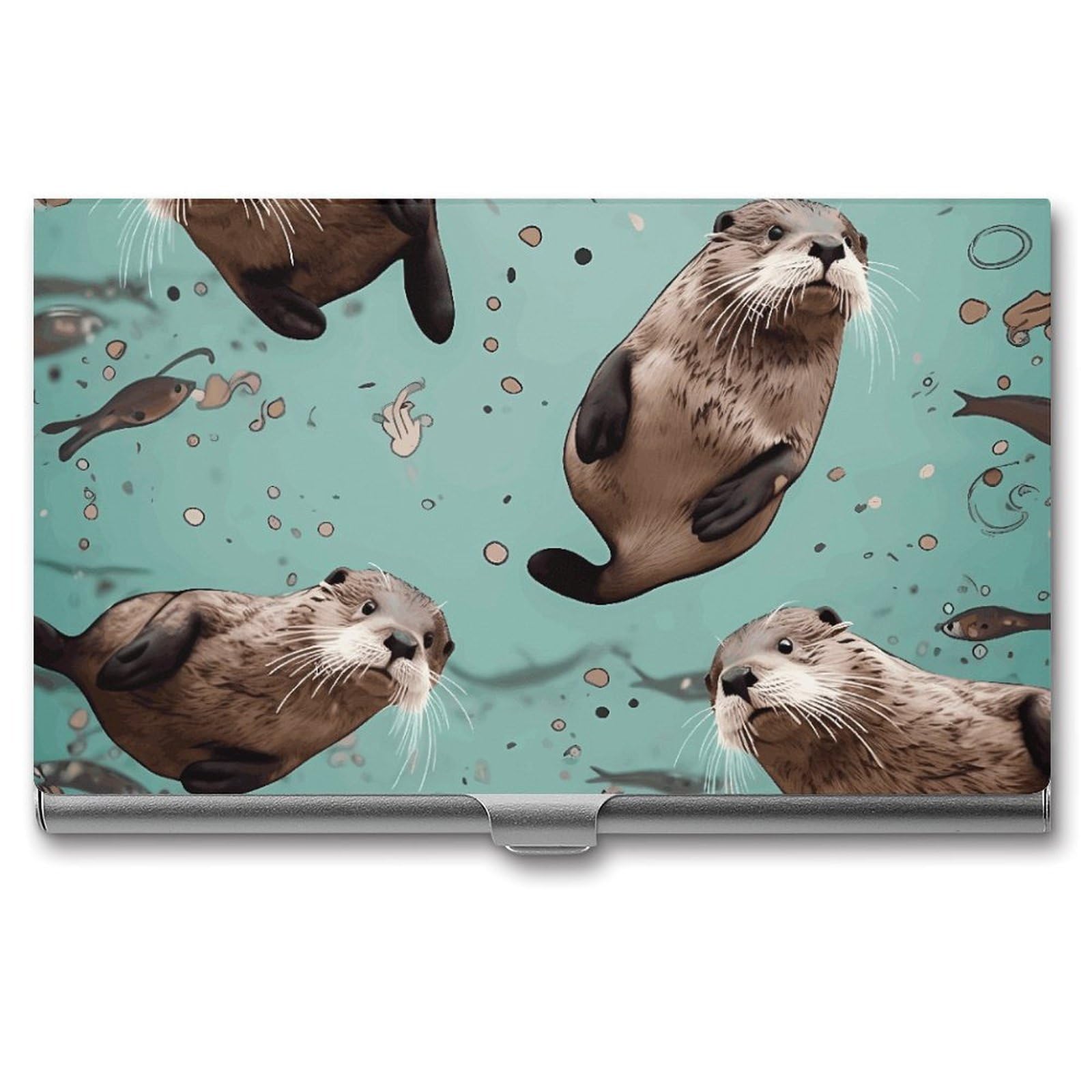 DWVTSLH Otters Business Card Holder, Slim Portable Metal Business Card Case Pocket Wallet Professional Name Cards Holder for 22-30 Cards, Credit Card ID Case/Holder for Men Women
