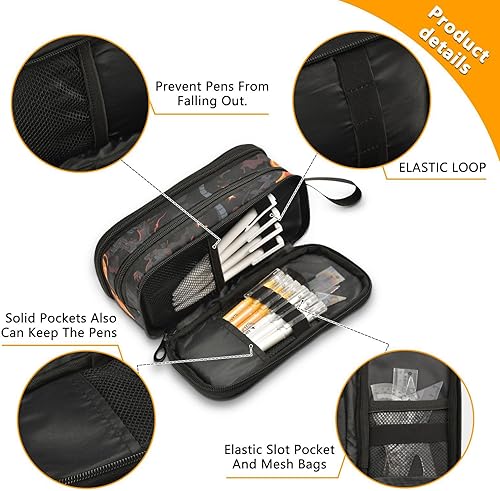 Miniatura 4 de Nylon Niñas Lápiz Bolsa Metal Máquina Fuego Negro Oscuro Gran Capacidad Arte Lápiz Estuche Escuela Papelería para la Escuela Secundaria Adolescente