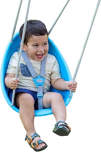 Swurfer Columpio de coco para niños pequeños, cómodo columpio para bebé al aire libre, arnés de seguridad ajustable de 3 puntos, sistema de bloqueo