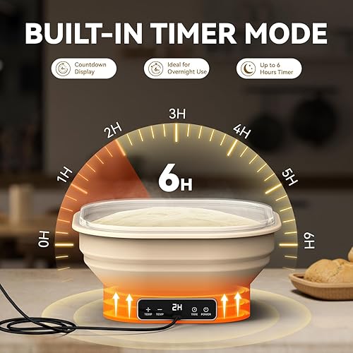 Miniatura 3 de Kit de cesta de pan Banneton de masa madre con temporizador y 6 ajustes de temperatura, caja plegable de silicona a prueba de masa de 2 litros,